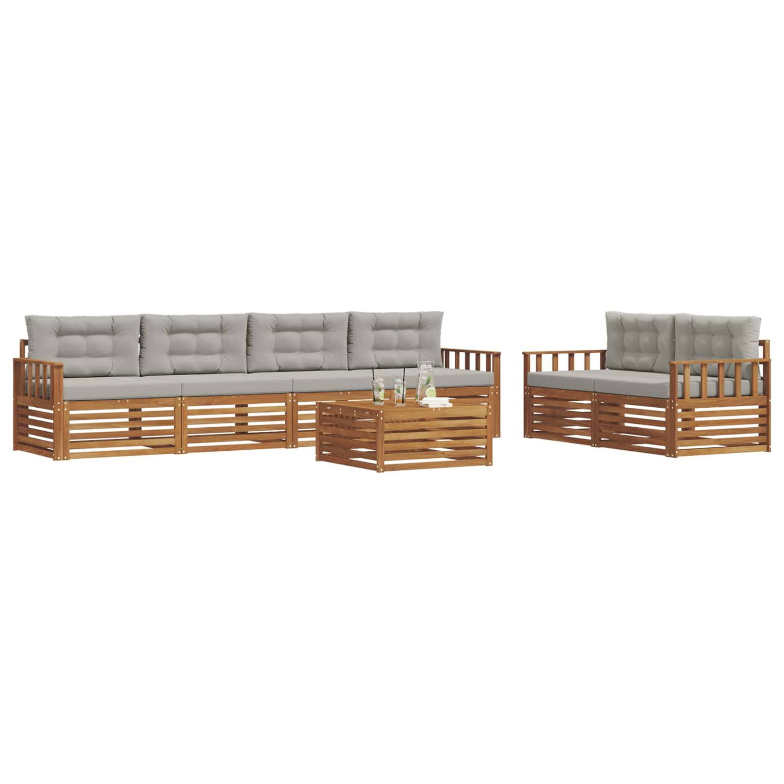 vidaXL Outdoor-Sofagarnitur mit Kissen 7 pcs Natürlich und Hellgrau