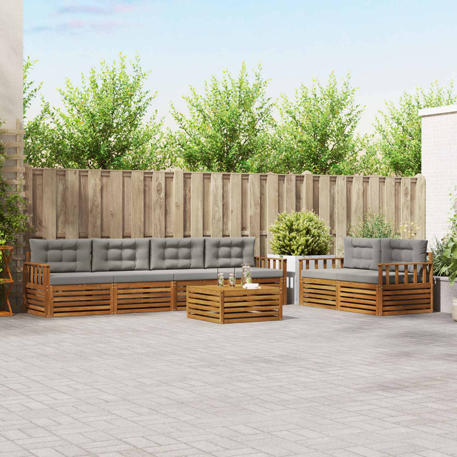 vidaXL Outdoor-Sofagarnitur mit Kissen 7 pcs Natürlich und Hellgrau