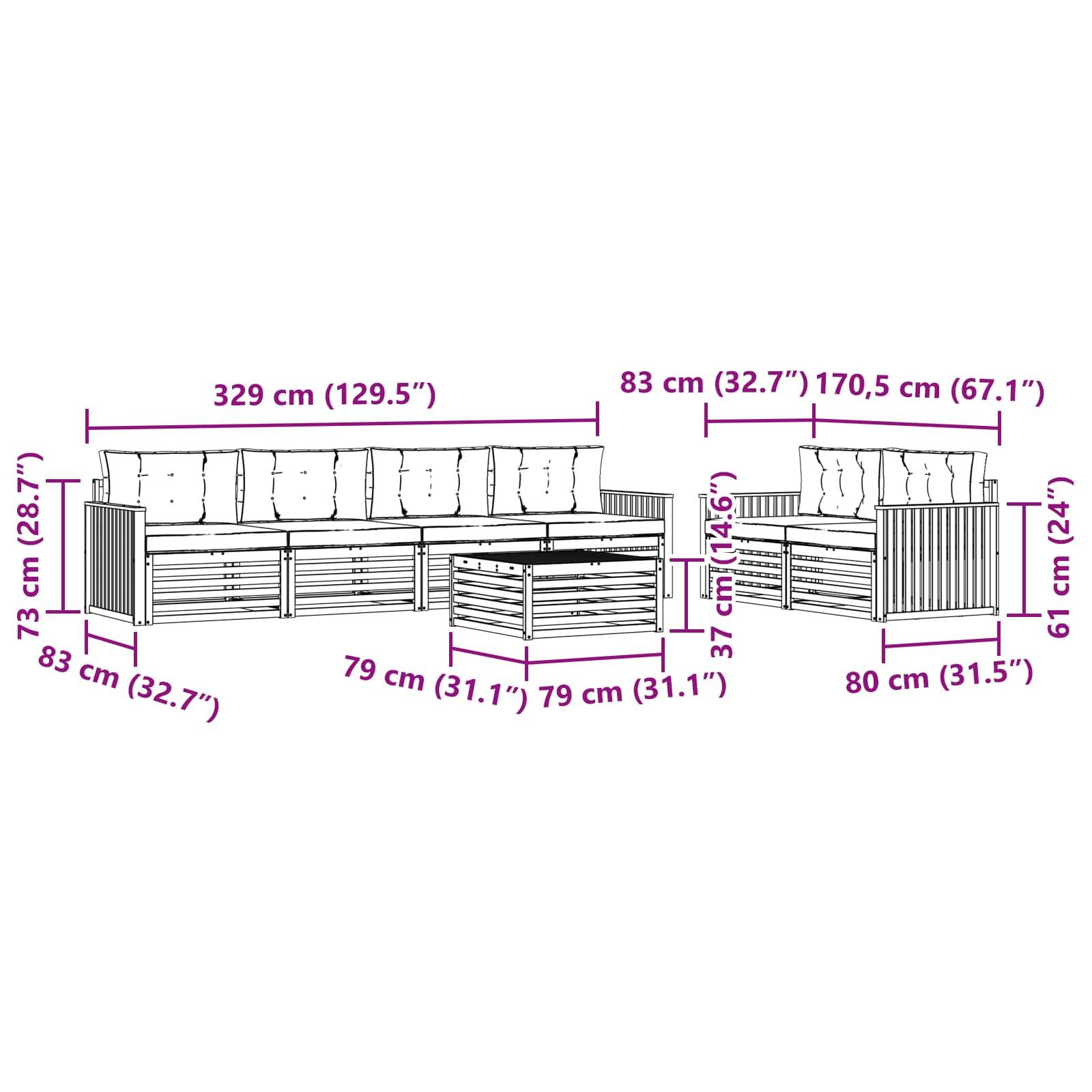 vidaXL Outdoor-Sofagarnitur 7 pcs Weiß und Creme Massivholz Akazie