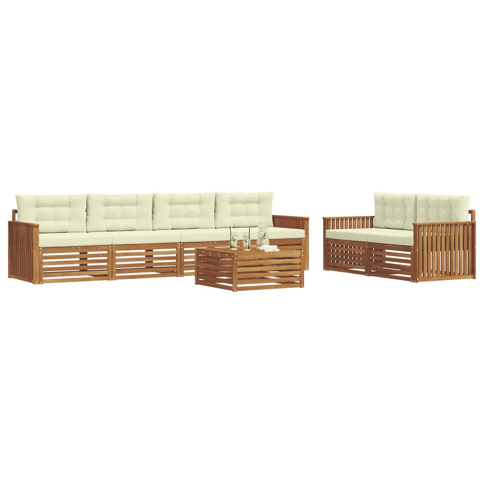 vidaXL Outdoor-Sofagarnitur mit Kissen 7 pcs Natur und Creme