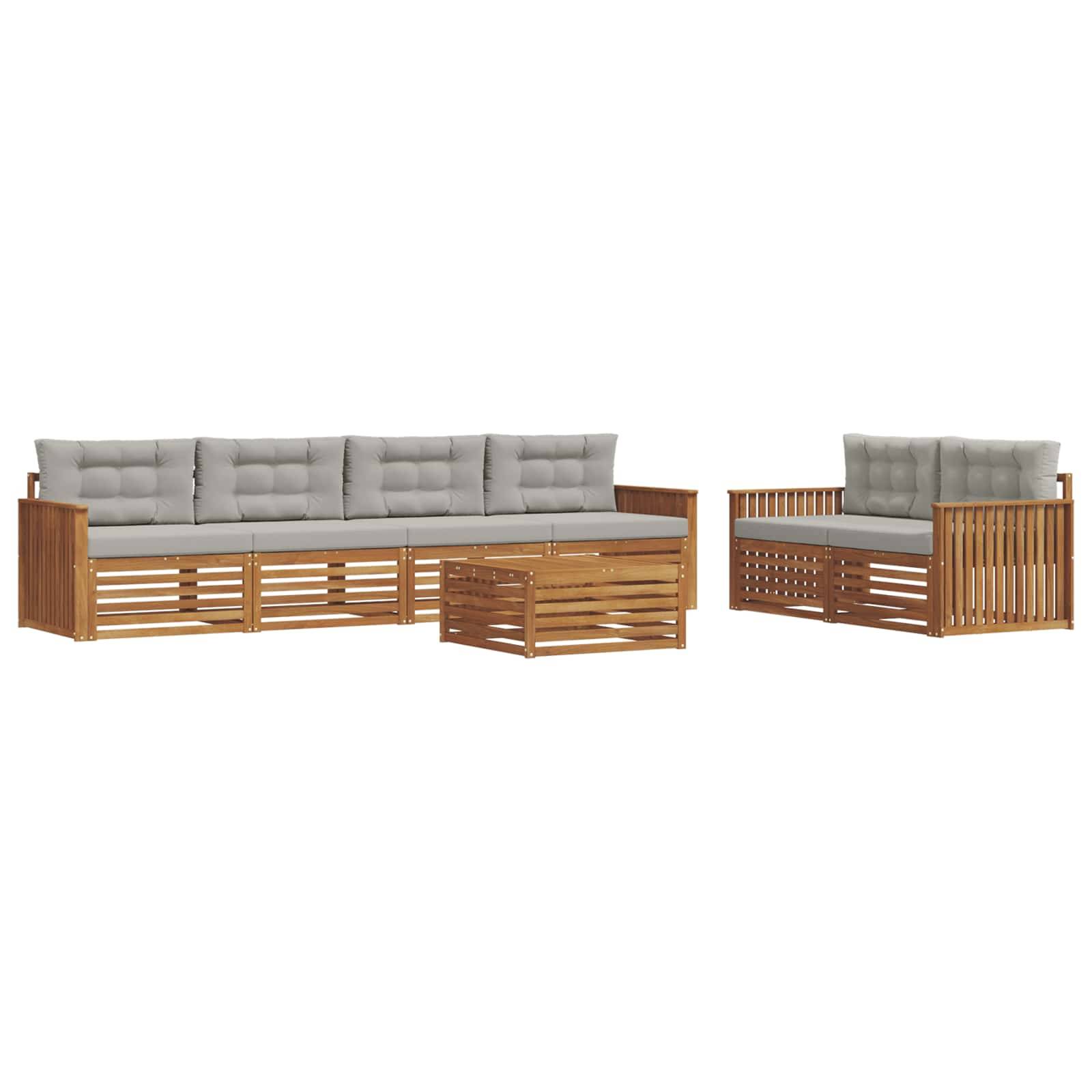 vidaXL Outdoor-Sofagarnitur mit Kissen 7 pcs Natürlich und Hellgrau