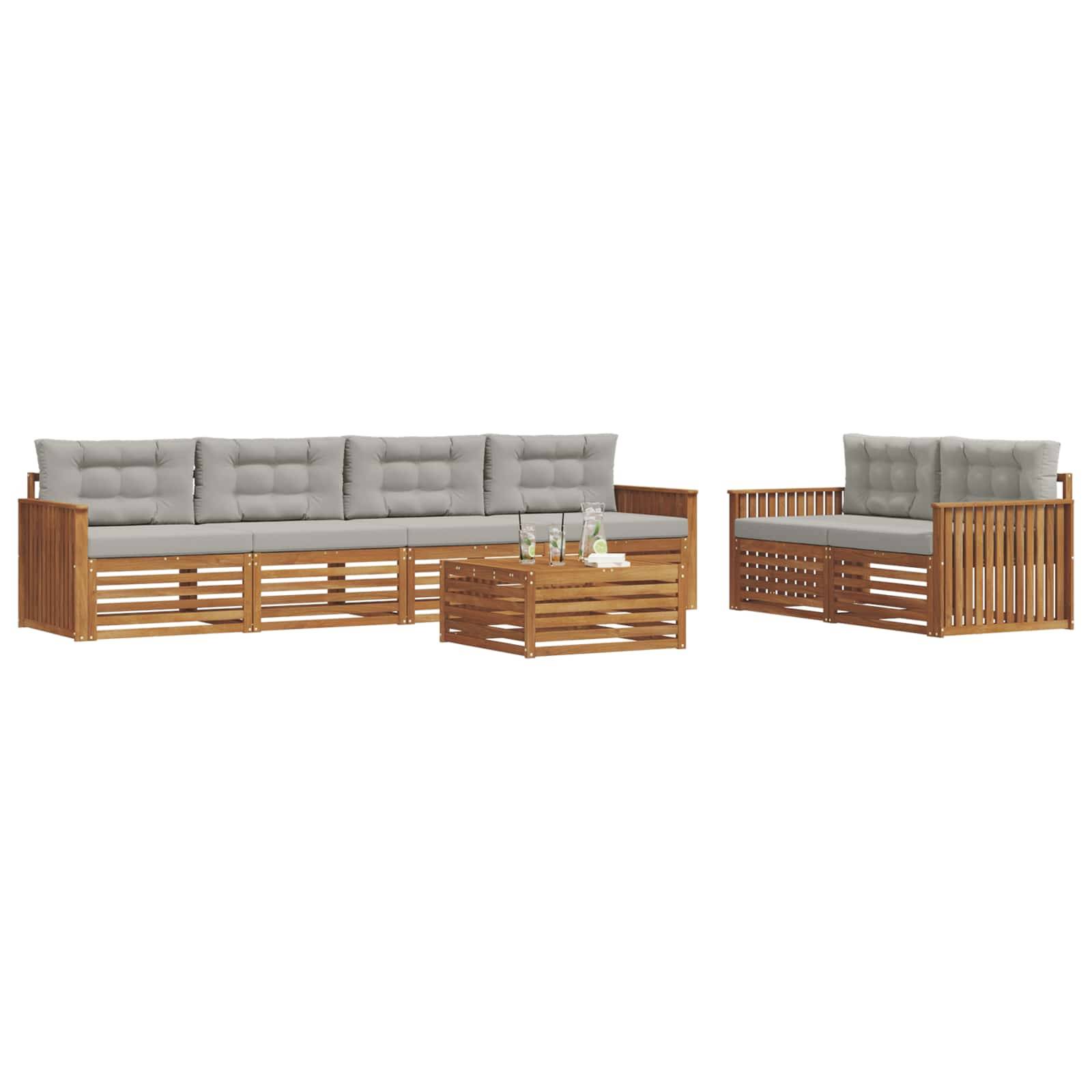 vidaXL Outdoor-Sofagarnitur mit Kissen 7 pcs Natürlich und Hellgrau