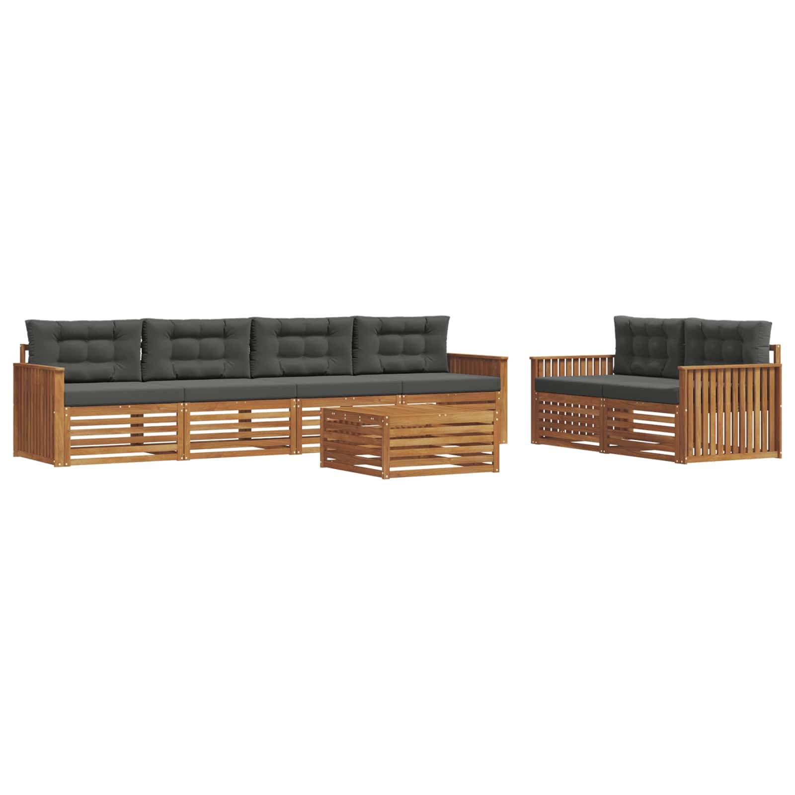 vidaXL Outdoor-Sofagarnitur mit Kissen 7 pcs Natur und Anthrazit