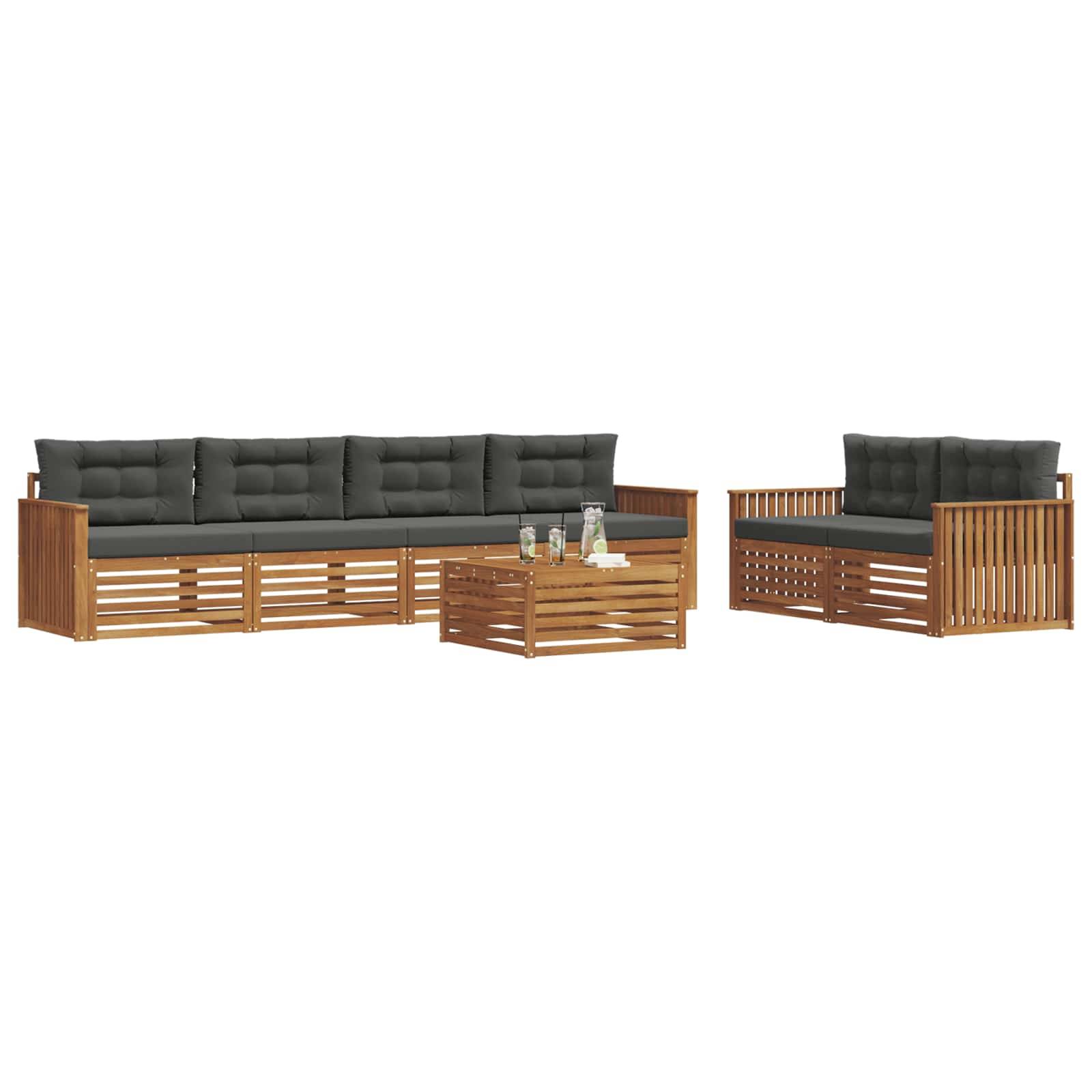 vidaXL Outdoor-Sofagarnitur mit Kissen 7 pcs Natur und Anthrazit