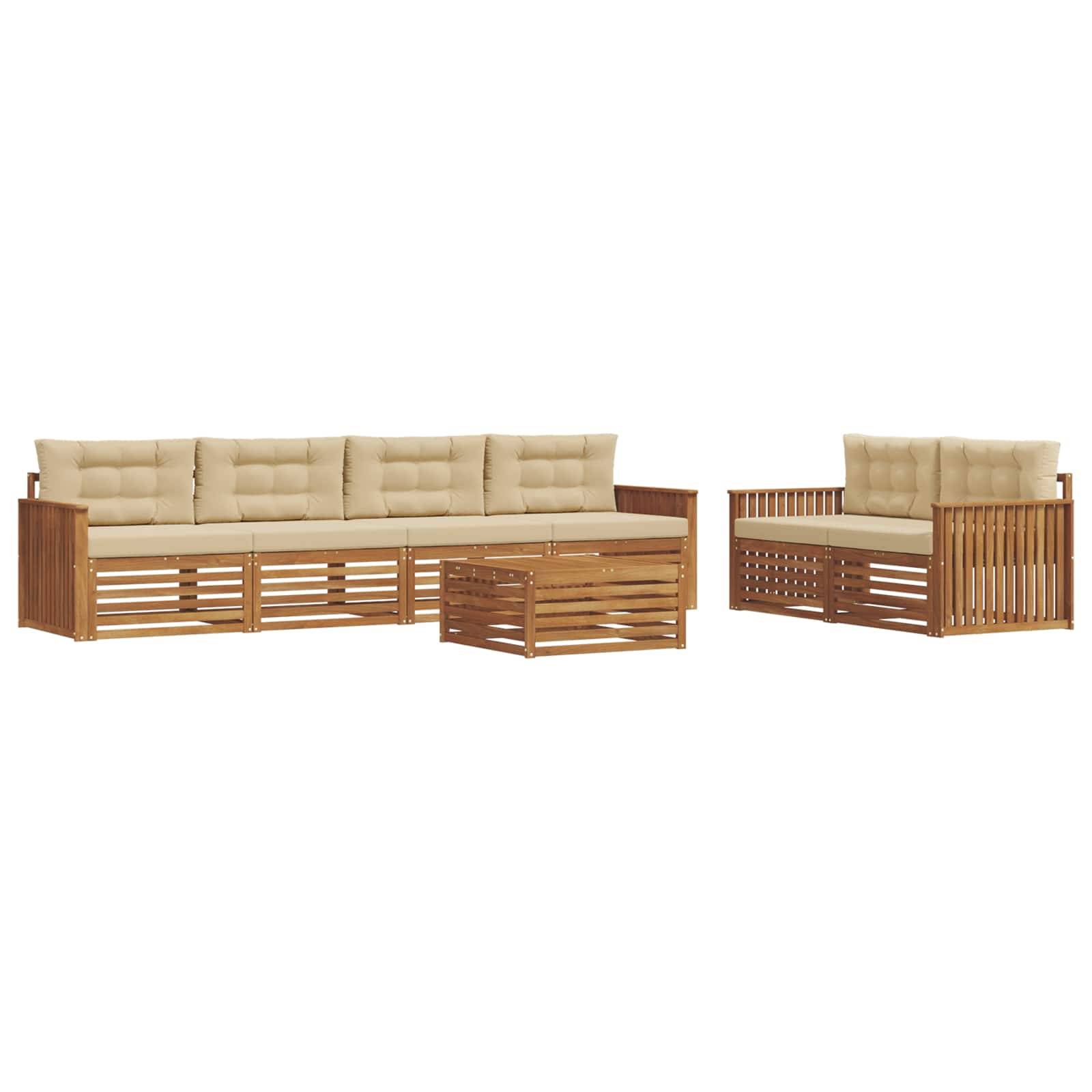 vidaXL Outdoor-Sofagarnitur mit Kissen 7 pcs Natur und Beige