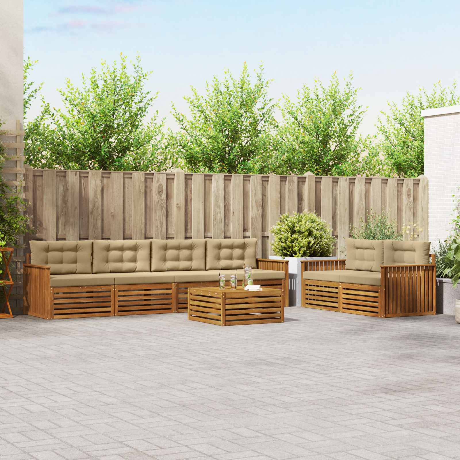 vidaXL Outdoor-Sofagarnitur mit Kissen 7 pcs Natur und Beige