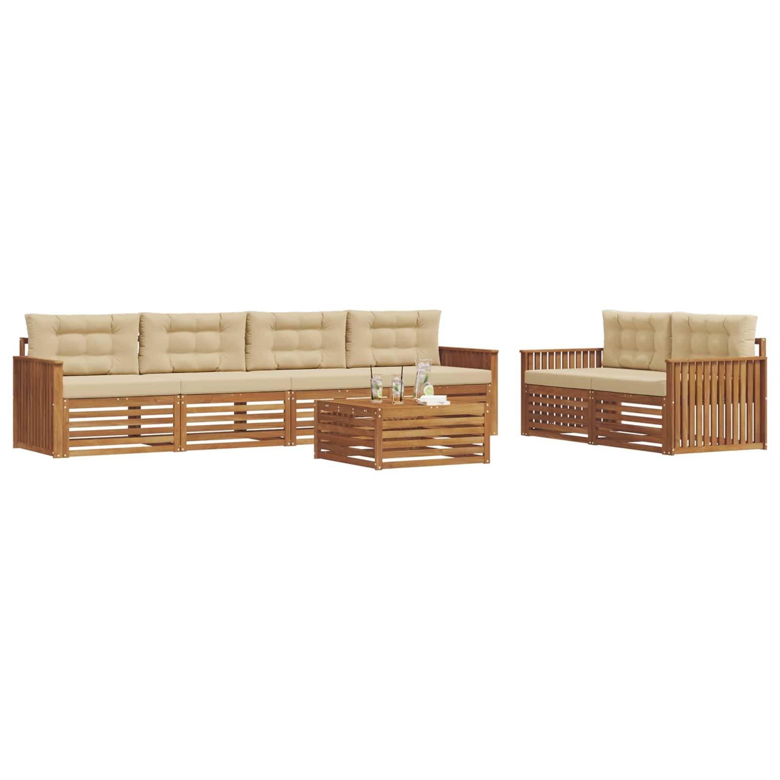 vidaXL Outdoor-Sofagarnitur mit Kissen 7 pcs Natur und Beige