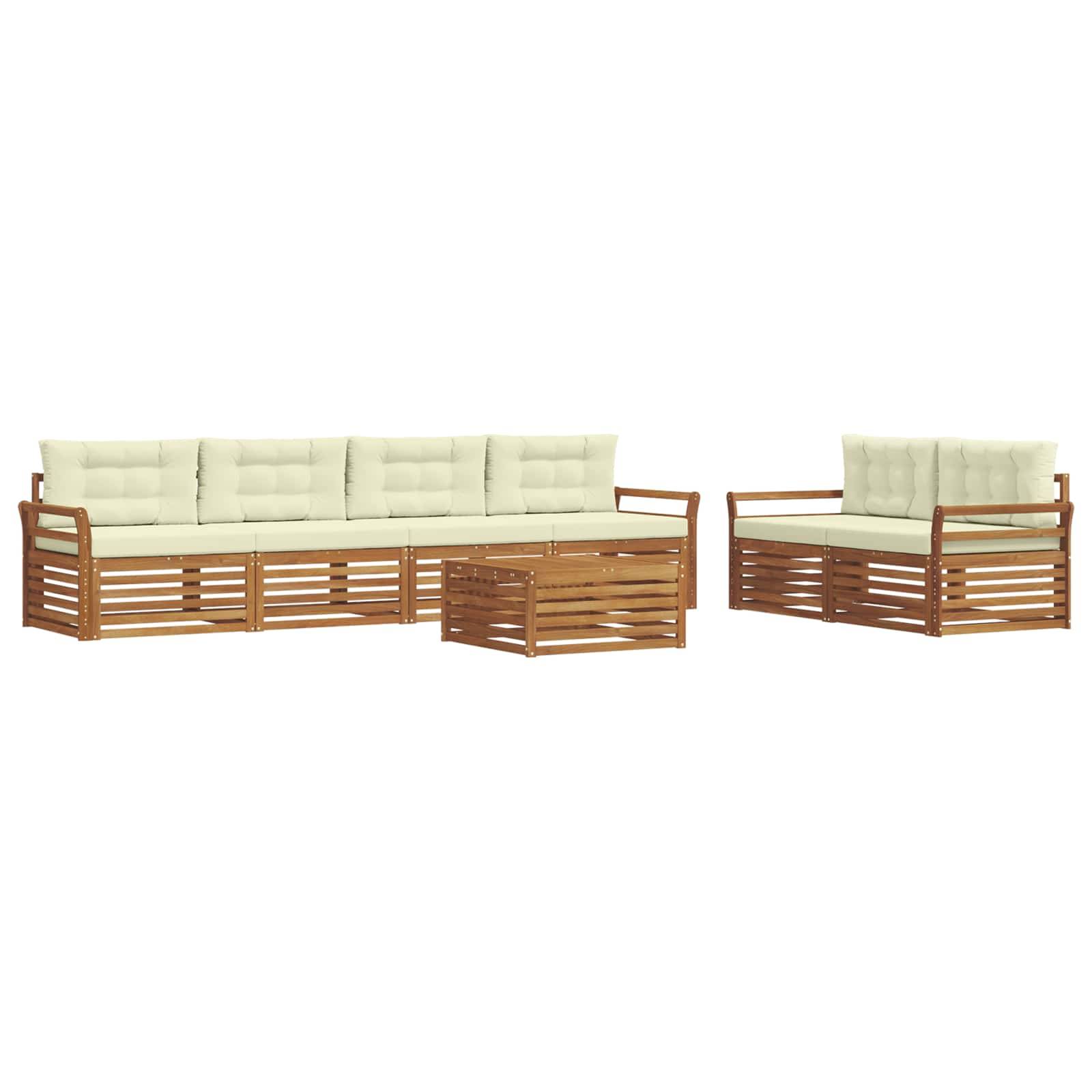 vidaXL Outdoor-Sofagarnitur mit Kissen 7 pcs Natur und Creme