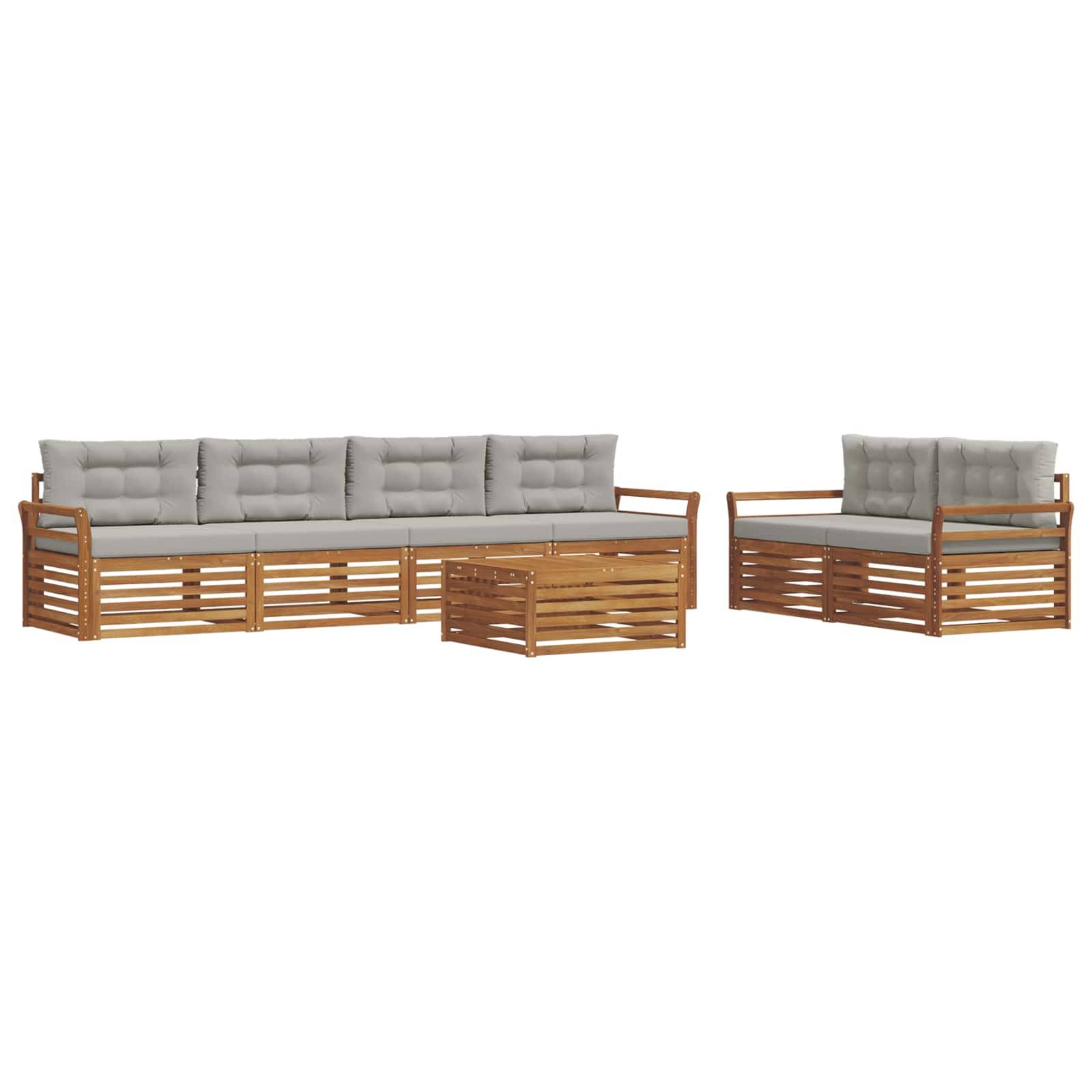 vidaXL Outdoor-Sofagarnitur mit Kissen 7 pcs Natürlich und Hellgrau