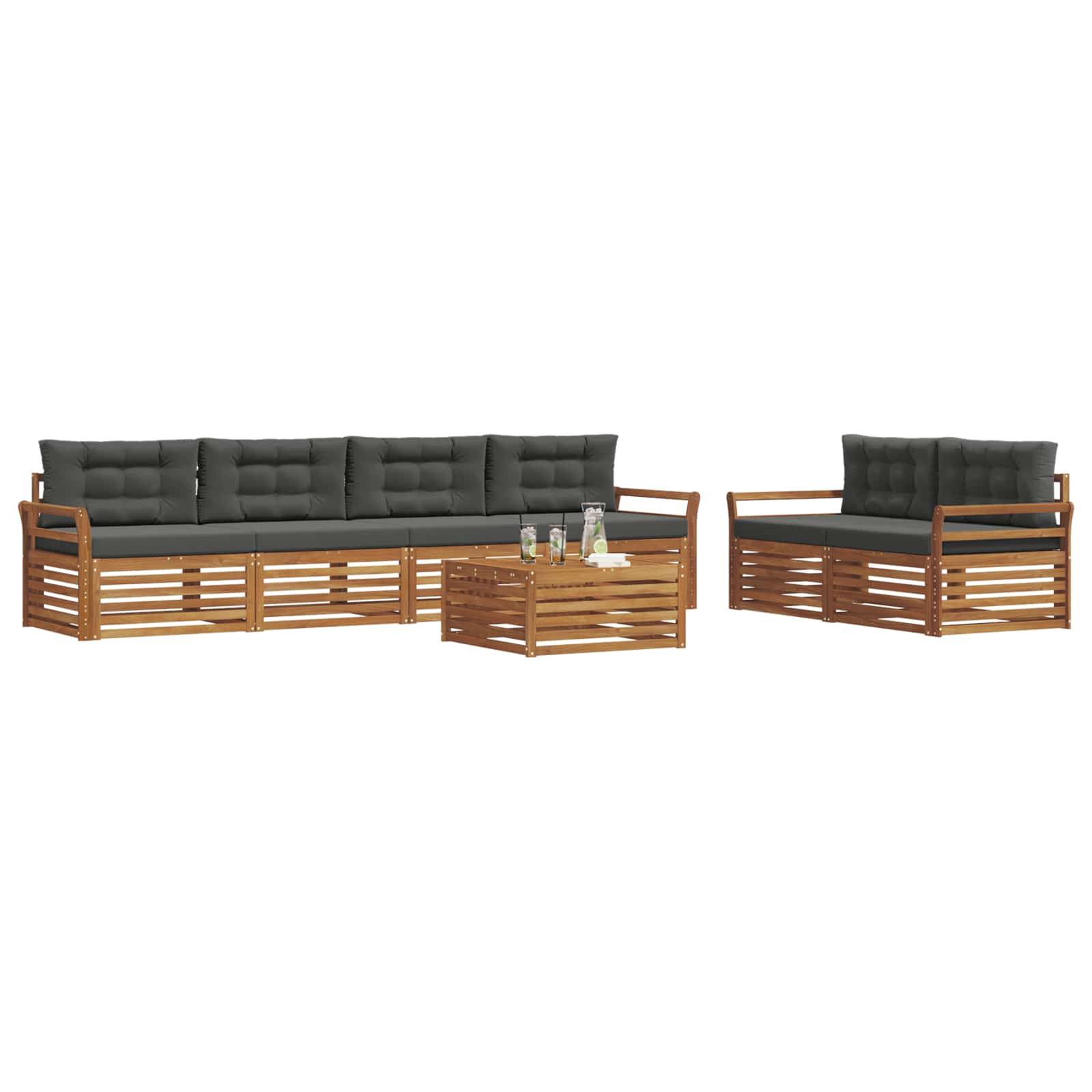 vidaXL Outdoor-Sofagarnitur mit Kissen 7 pcs Natur und Anthrazit
