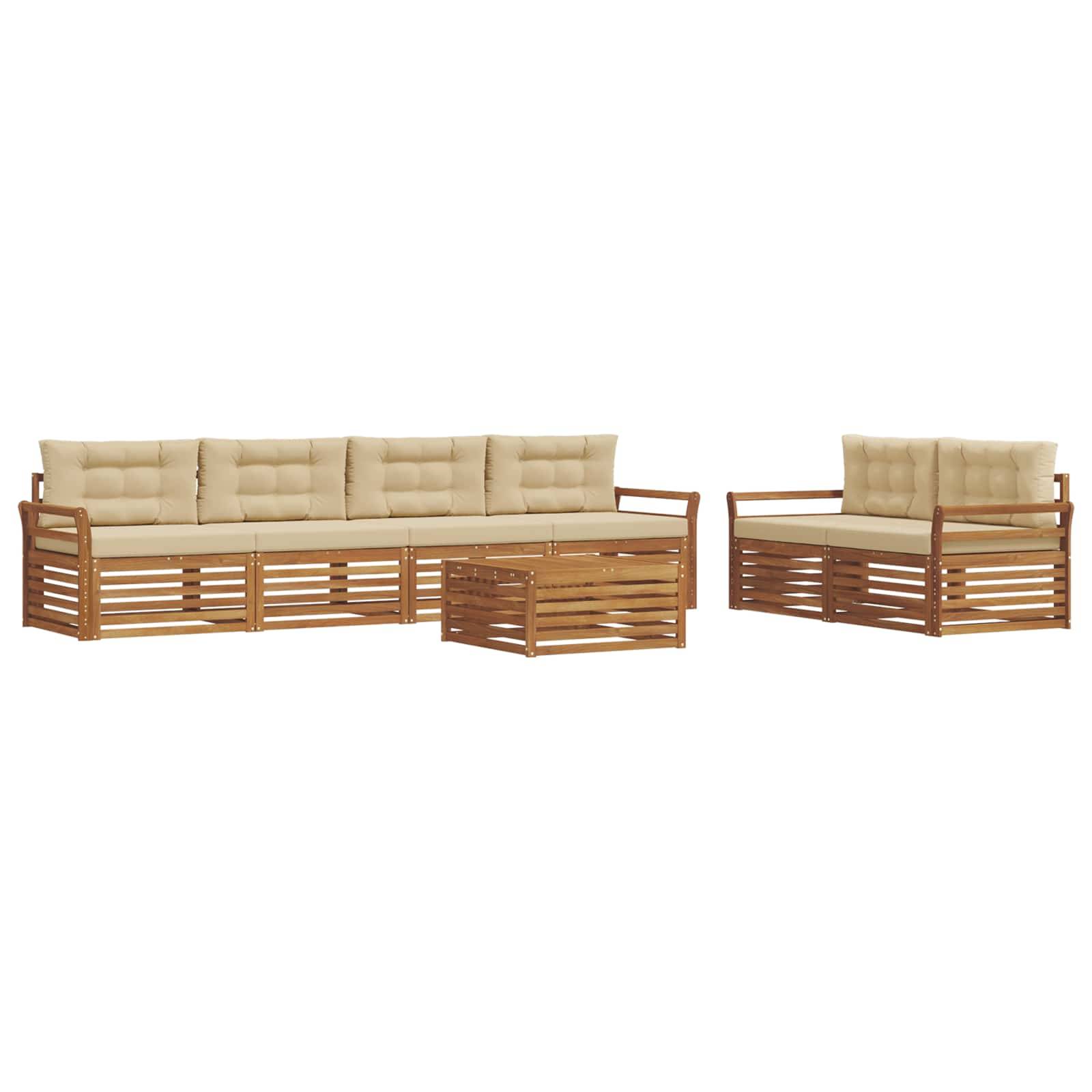 vidaXL Outdoor-Sofagarnitur mit Kissen 7 pcs Natur und Beige