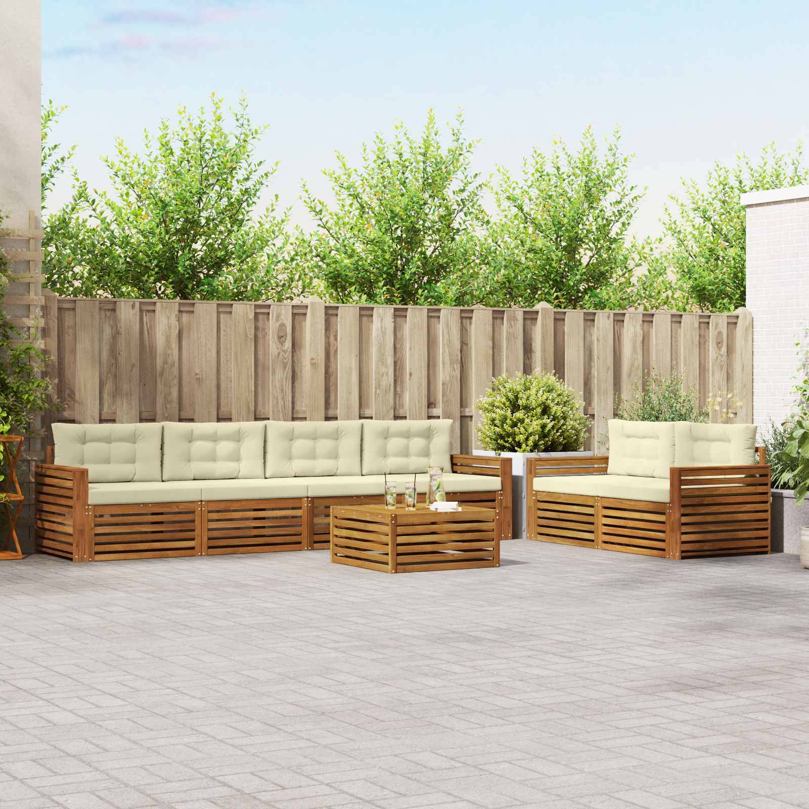 vidaXL Outdoor-Sofagarnitur mit Kissen 7 pcs Natur und Creme