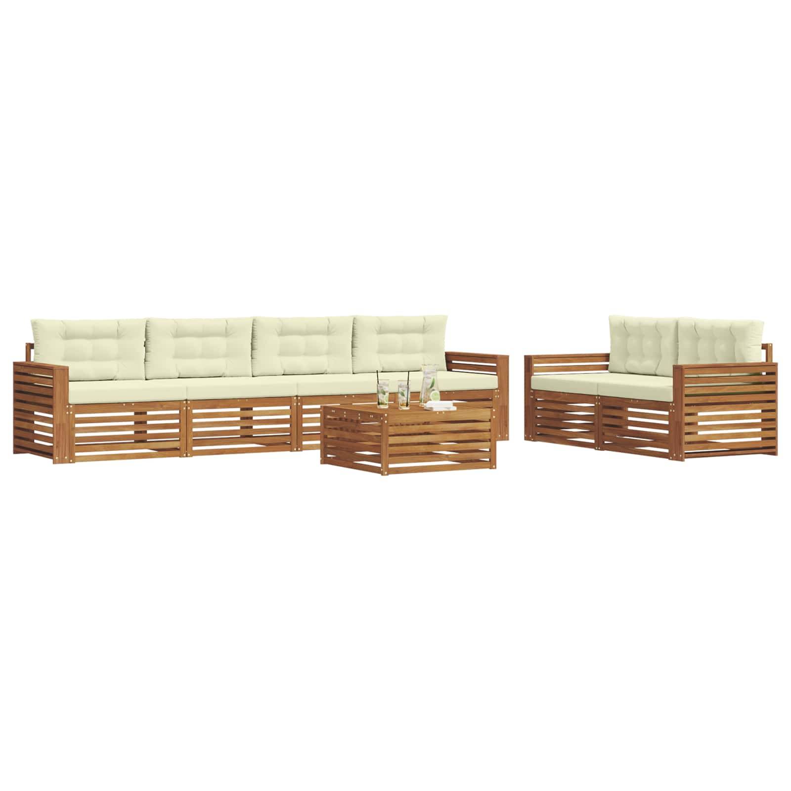 vidaXL Outdoor-Sofagarnitur mit Kissen 7 pcs Natur und Creme
