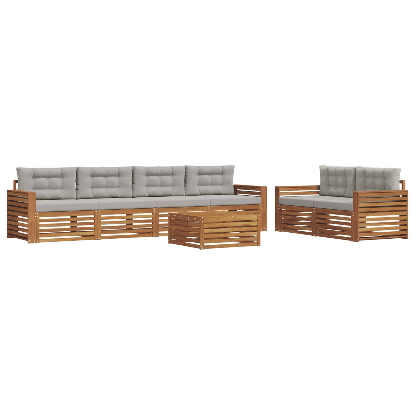 vidaXL Outdoor-Sofagarnitur mit Kissen 7 pcs Natürlich und Hellgrau
