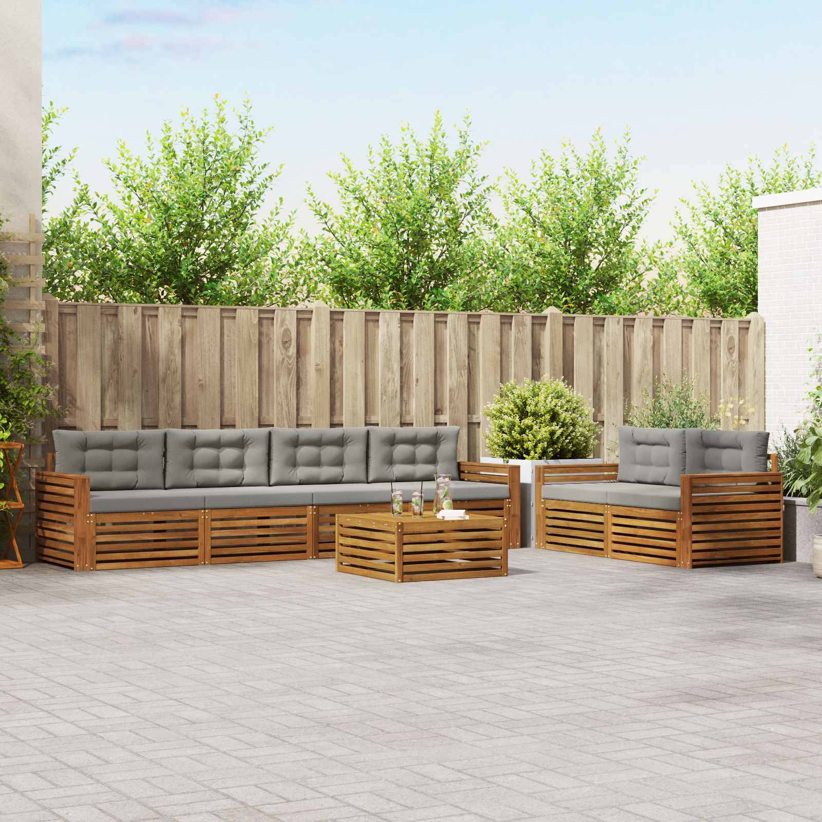 vidaXL Outdoor-Sofagarnitur mit Kissen 7 pcs Natürlich und Hellgrau