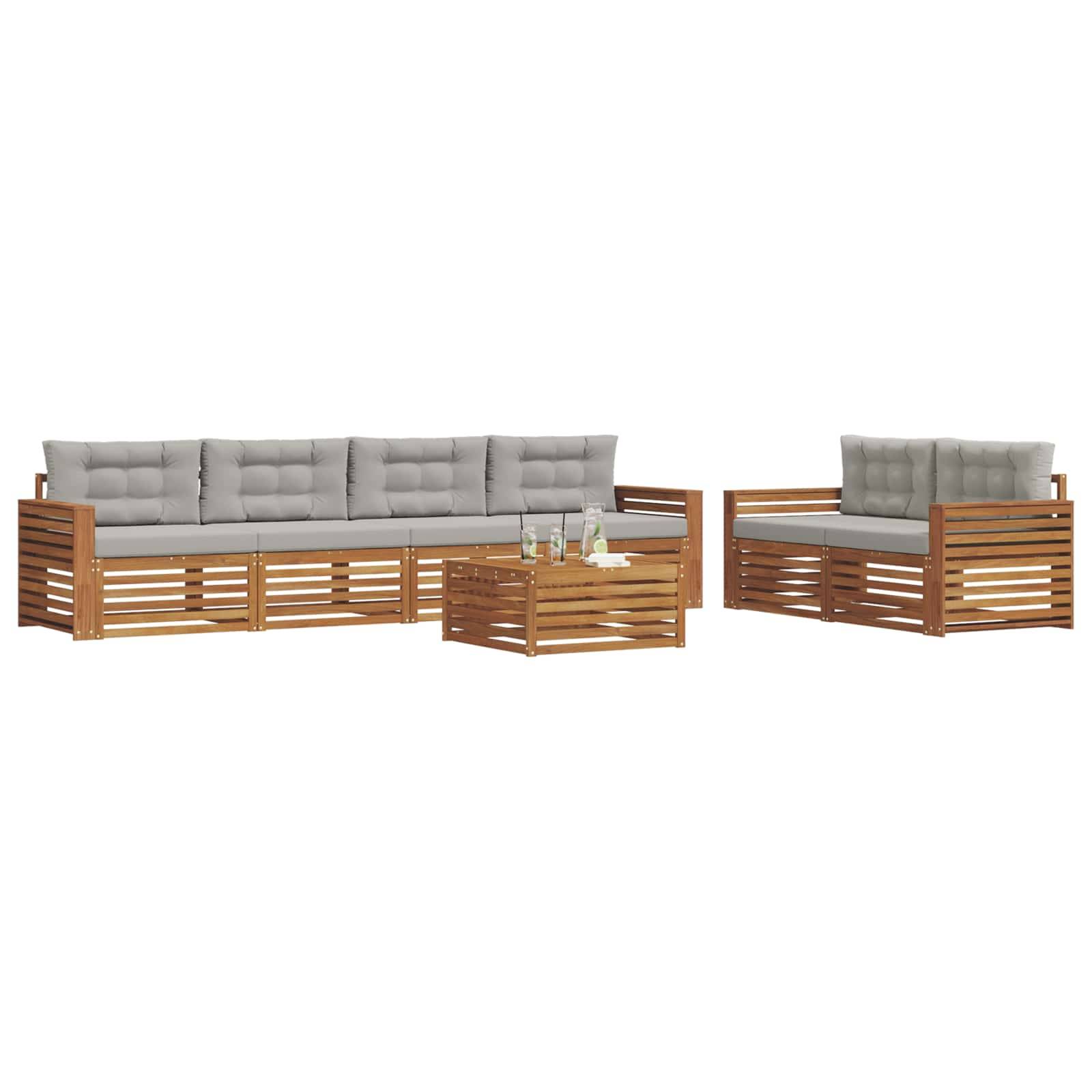 vidaXL Outdoor-Sofagarnitur mit Kissen 7 pcs Natürlich und Hellgrau
