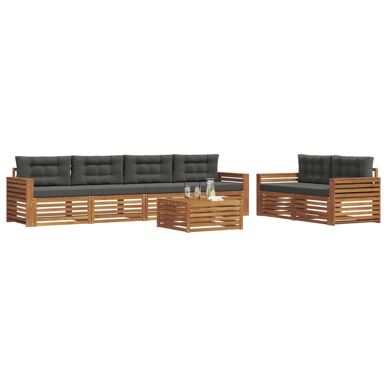 vidaXL Outdoor-Sofagarnitur mit Kissen 7 pcs Natur und Anthrazit