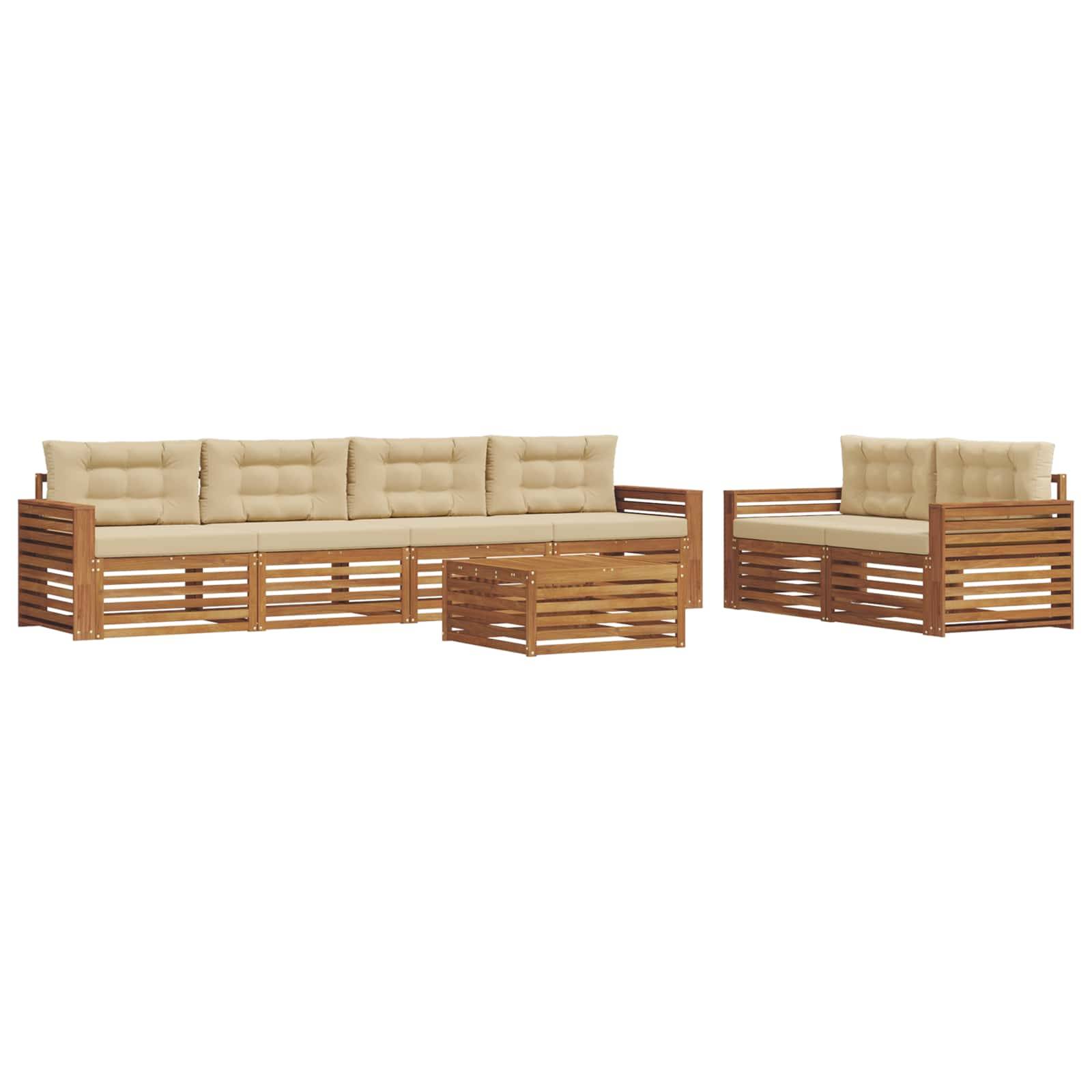 vidaXL Outdoor-Sofagarnitur mit Kissen 7 pcs Natur und Beige