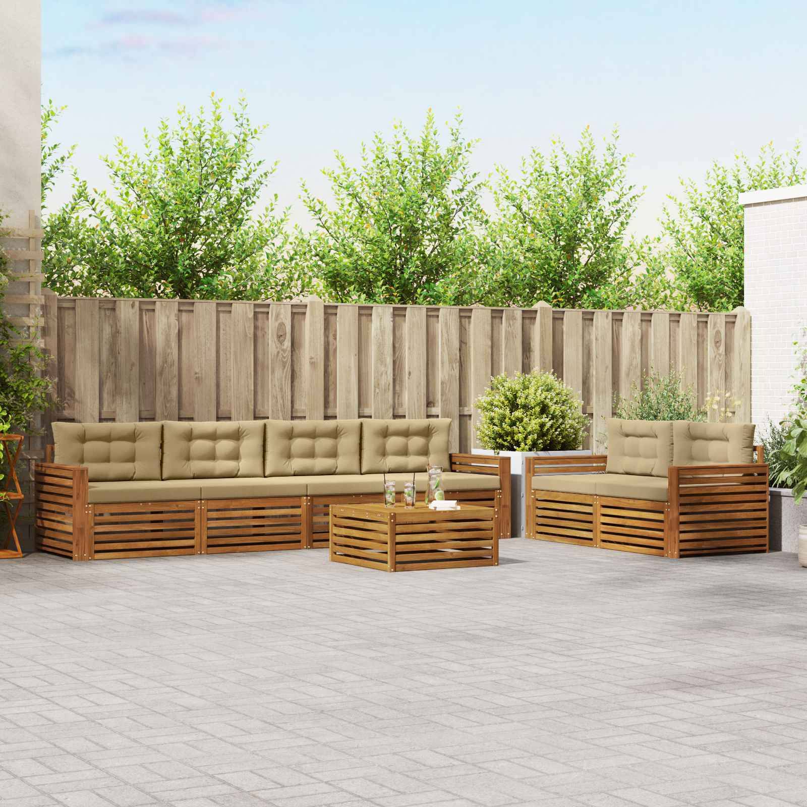 vidaXL Outdoor-Sofagarnitur mit Kissen 7 pcs Natur und Beige