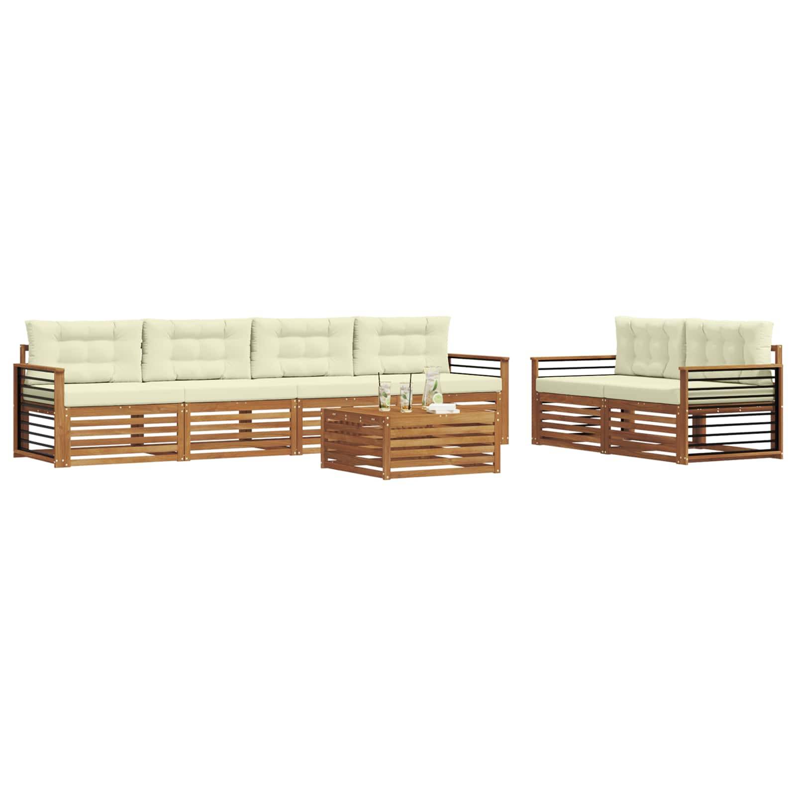 vidaXL Outdoor-Sofagarnitur mit Kissen 7 pcs Natur und Creme