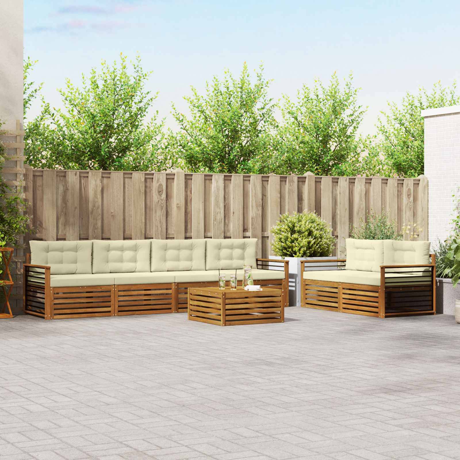 vidaXL Outdoor-Sofagarnitur mit Kissen 7 pcs Natur und Creme