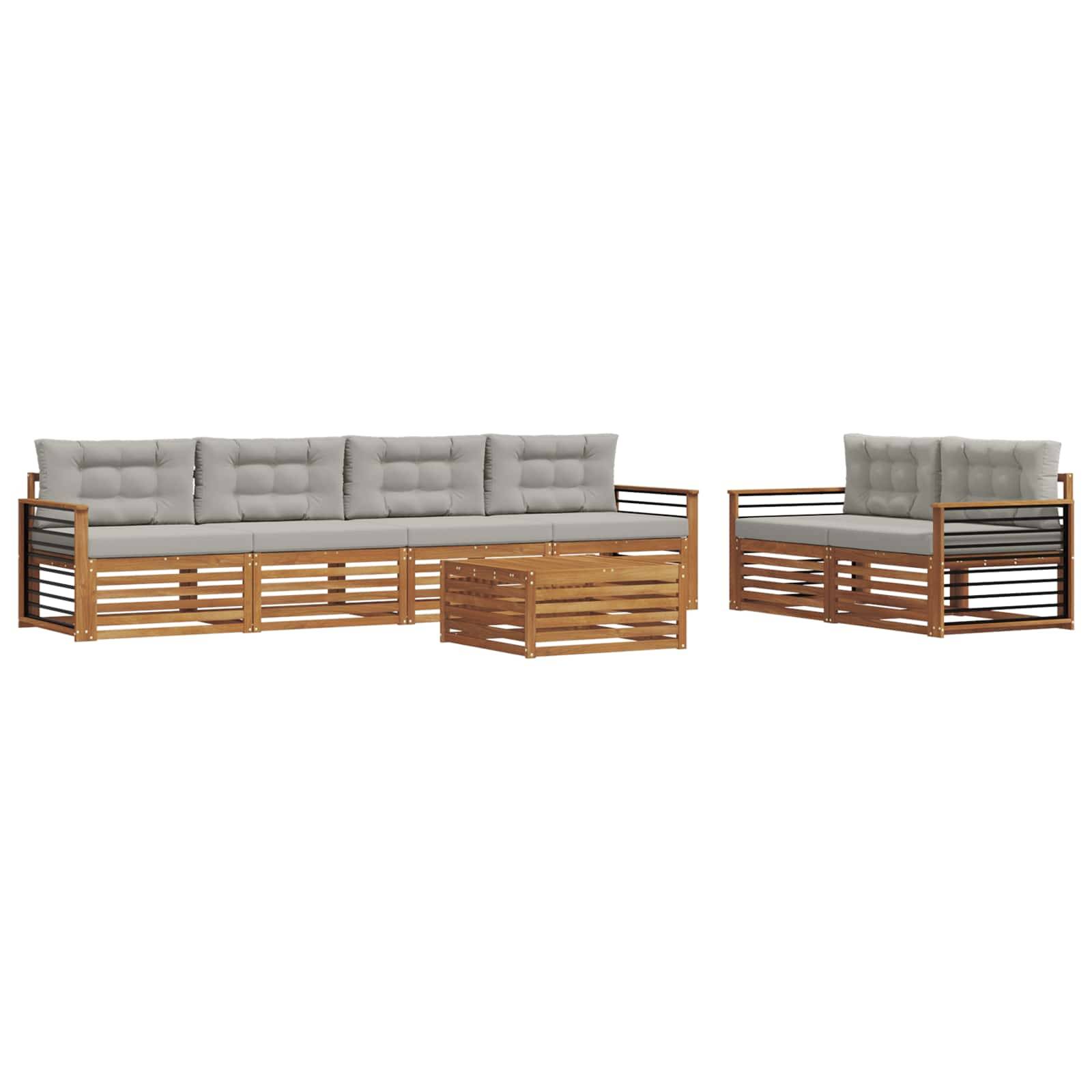 vidaXL Outdoor-Sofagarnitur mit Kissen 7 pcs Natürlich und Hellgrau