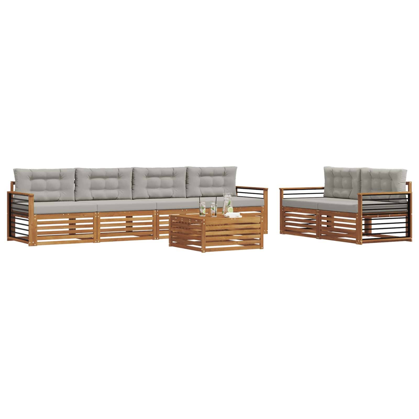 vidaXL Outdoor-Sofagarnitur mit Kissen 7 pcs Natürlich und Hellgrau