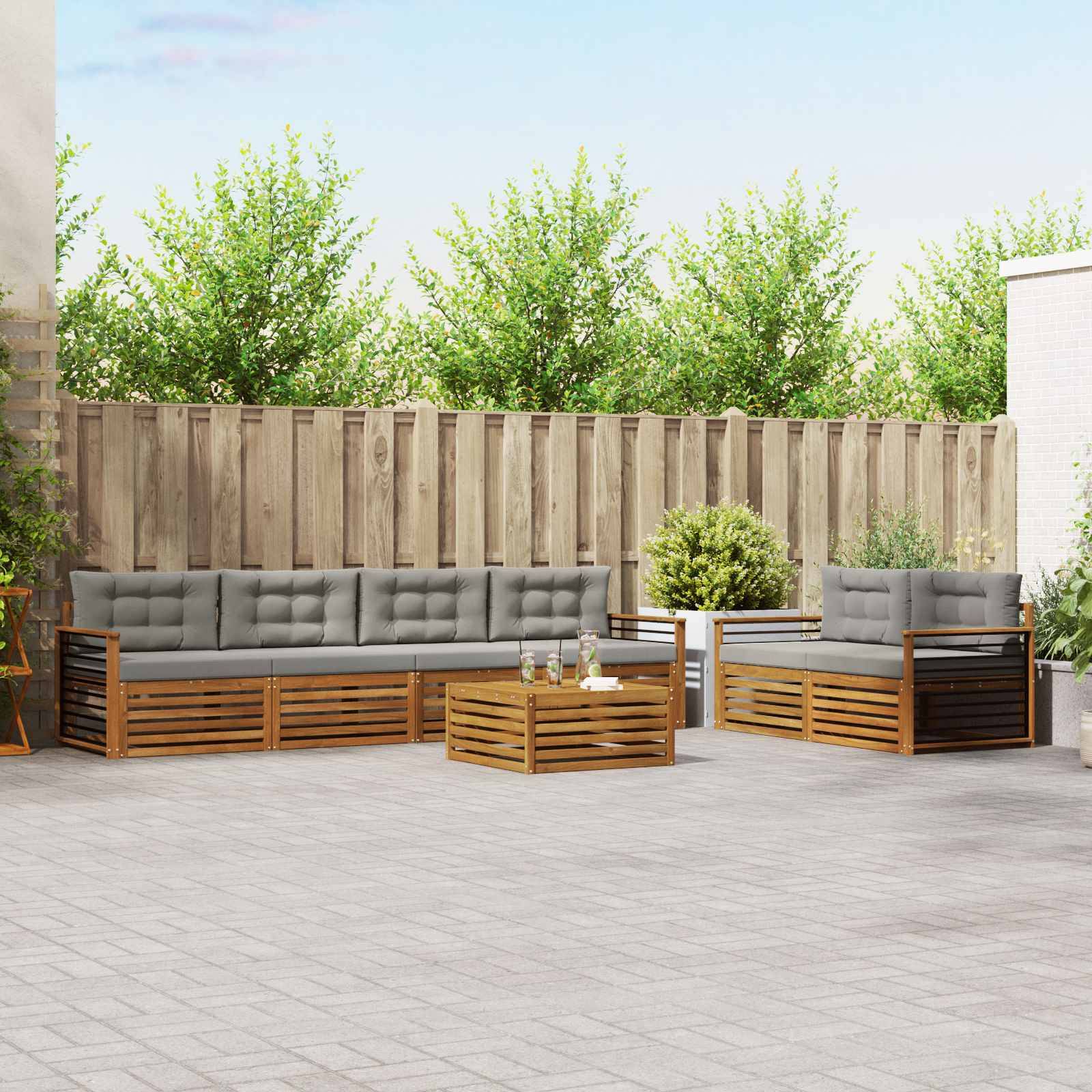 vidaXL Outdoor-Sofagarnitur mit Kissen 7 pcs Natürlich und Hellgrau