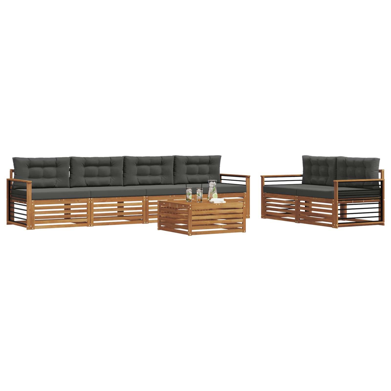 vidaXL Outdoor-Sofagarnitur mit Kissen 7 pcs Natur und Anthrazit