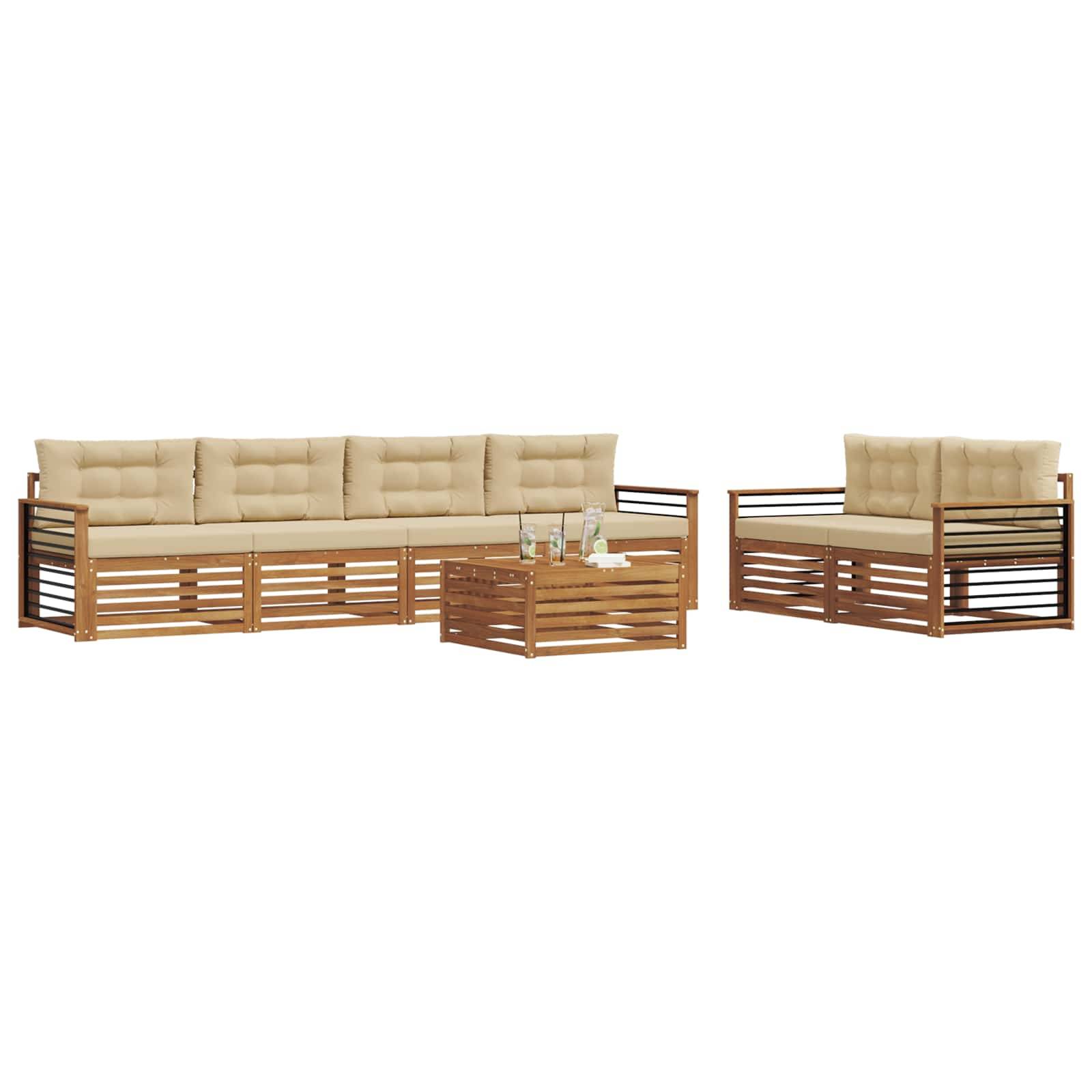 vidaXL Outdoor-Sofagarnitur mit Kissen 7 pcs Natur und Beige