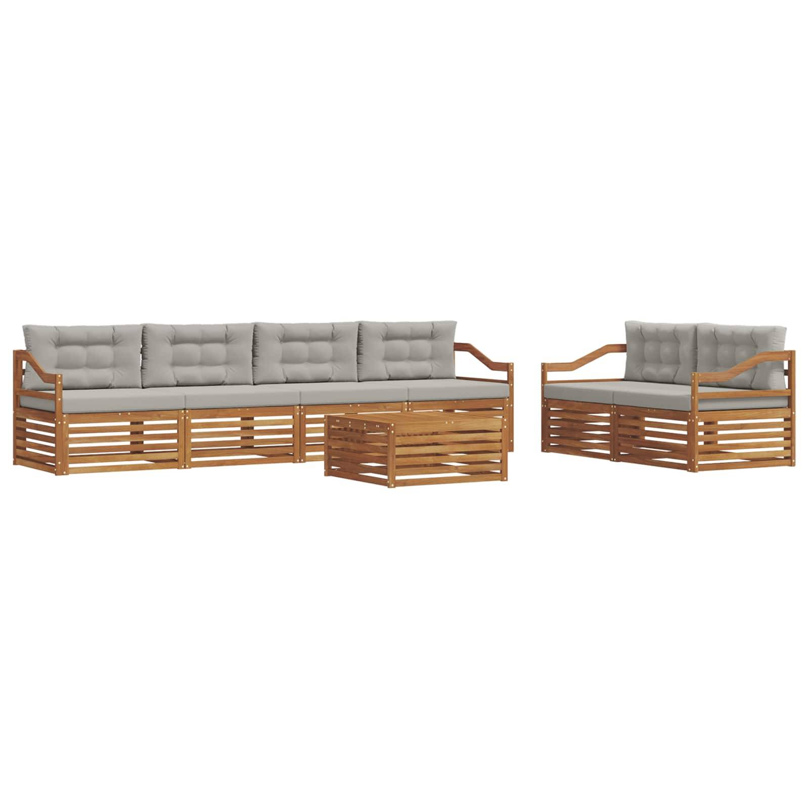 vidaXL Outdoor-Sofagarnitur mit Kissen 7 pcs Natürlich und Hellgrau
