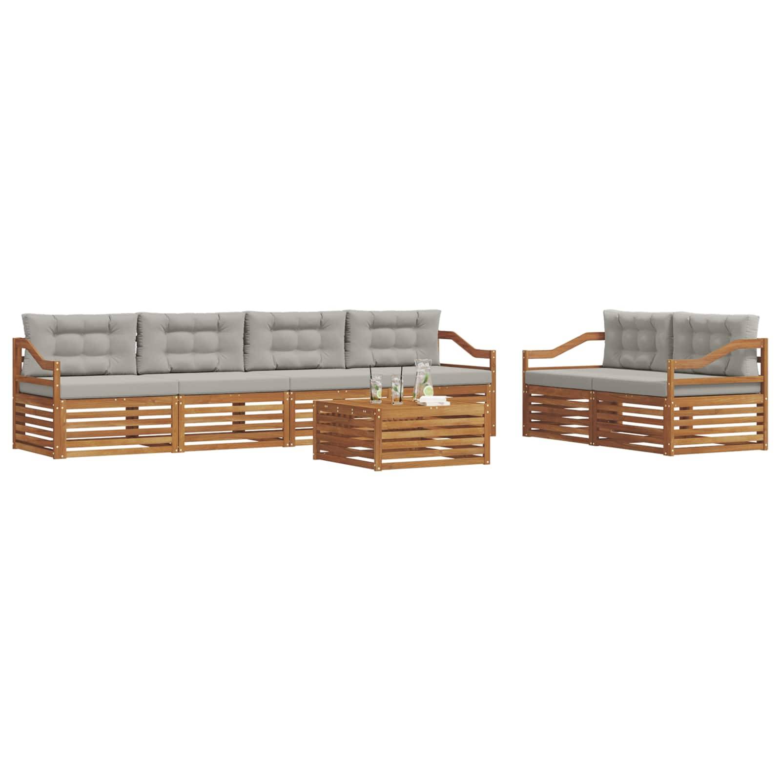vidaXL Outdoor-Sofagarnitur mit Kissen 7 pcs Natürlich und Hellgrau