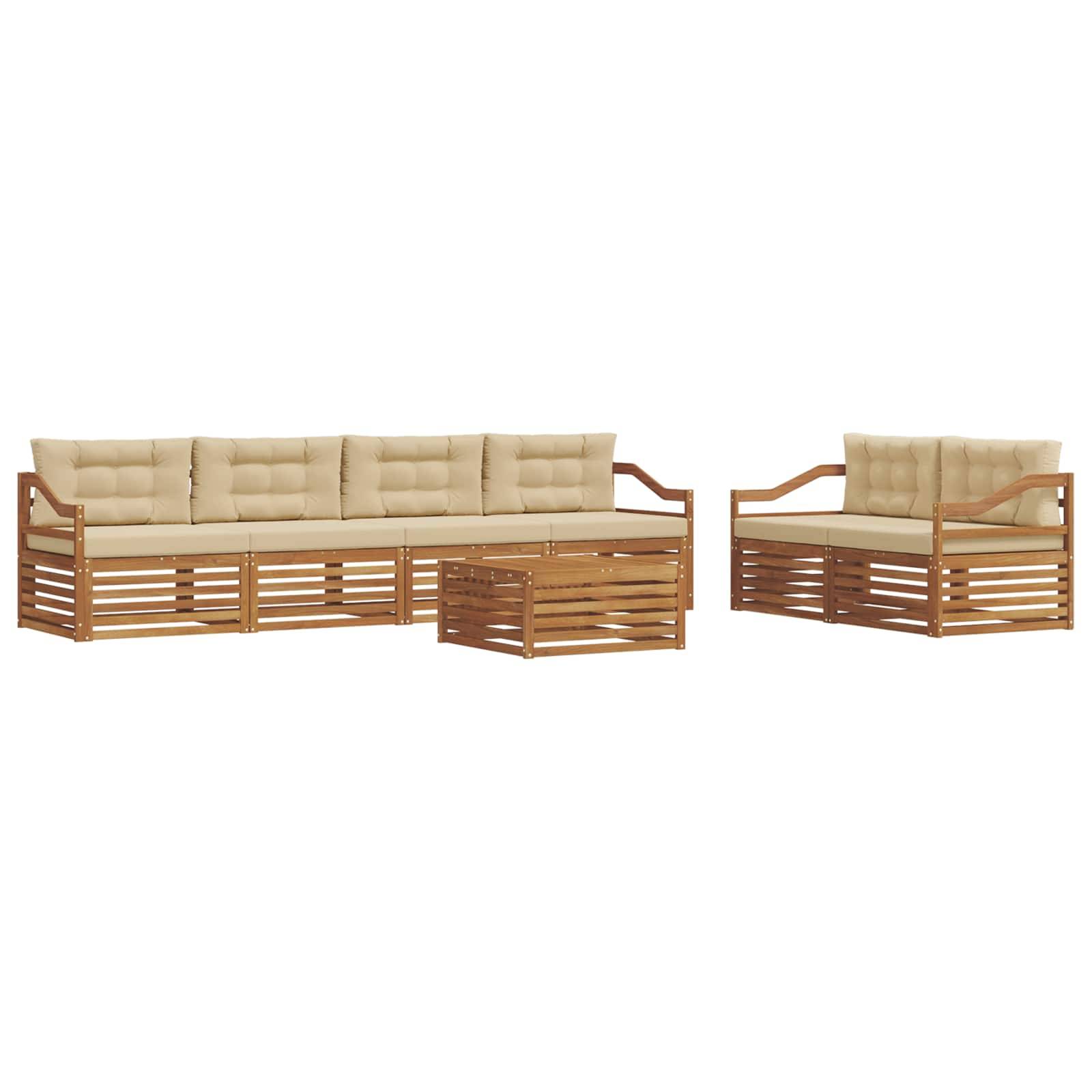 vidaXL Outdoor-Sofagarnitur mit Kissen 7 pcs Natur und Beige