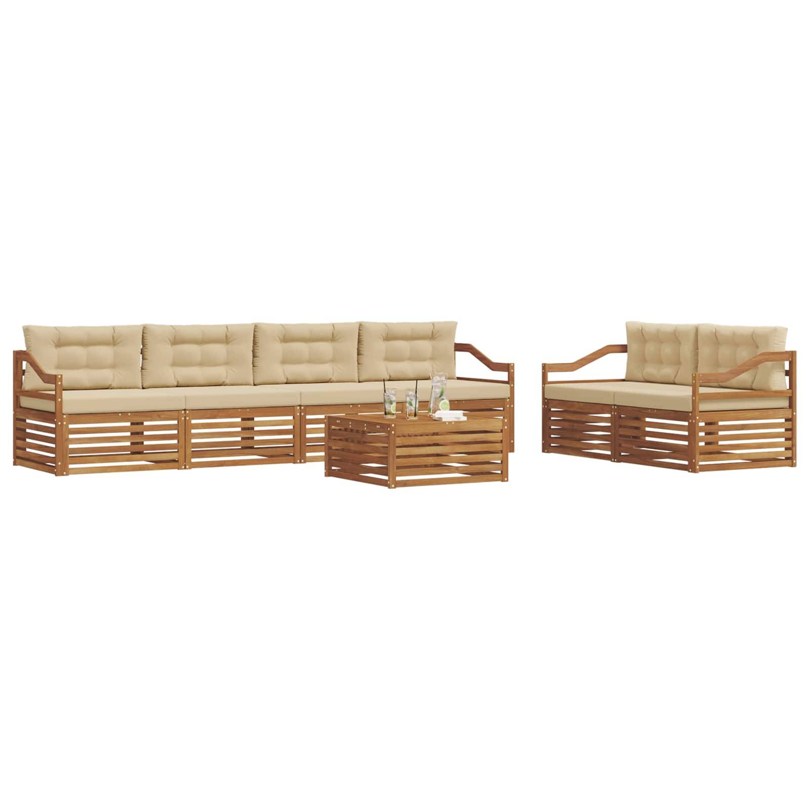 vidaXL Outdoor-Sofagarnitur mit Kissen 7 pcs Natur und Beige