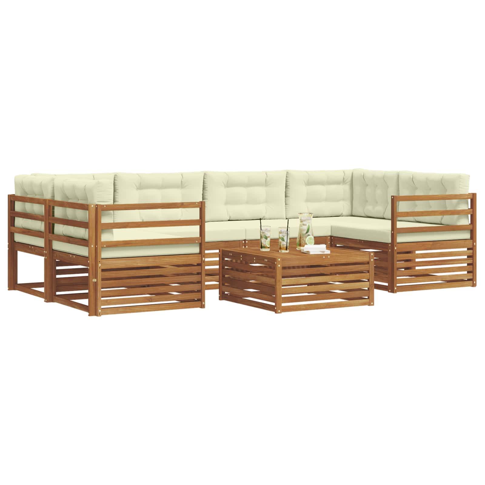 vidaXL Outdoor-Sofagarnitur mit Kissen 7 pcs Natur und Creme