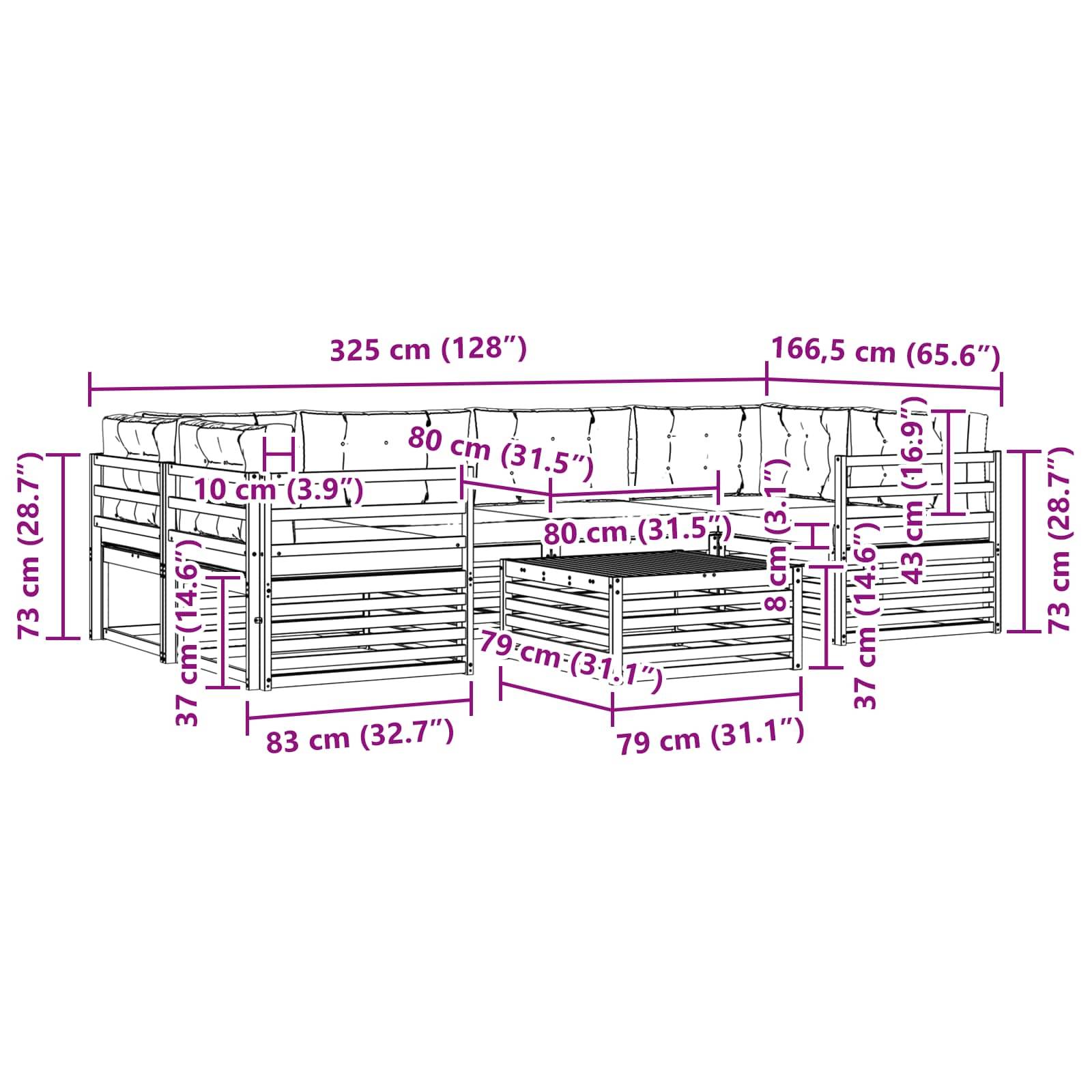 vidaXL Outdoor-Sofagarnitur mit Kissen 7 pcs Natürlich und Hellgrau