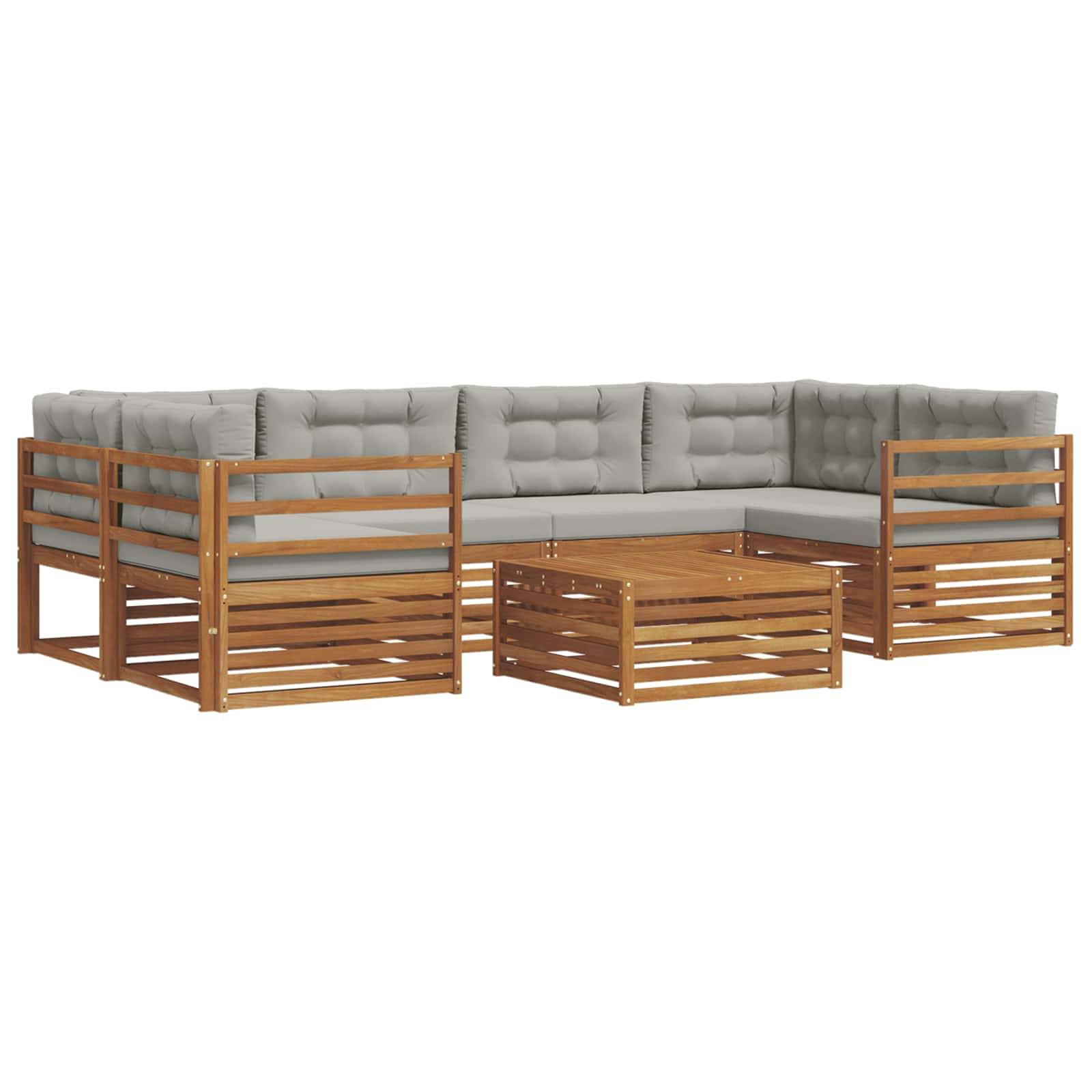 vidaXL Outdoor-Sofagarnitur mit Kissen 7 pcs Natürlich und Hellgrau