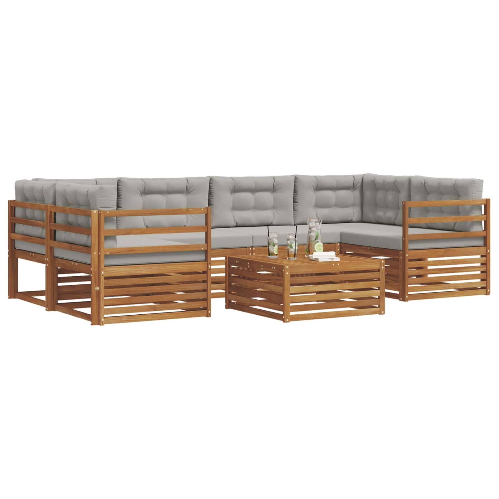 vidaXL Outdoor-Sofagarnitur mit Kissen 7 pcs Natürlich und Hellgrau