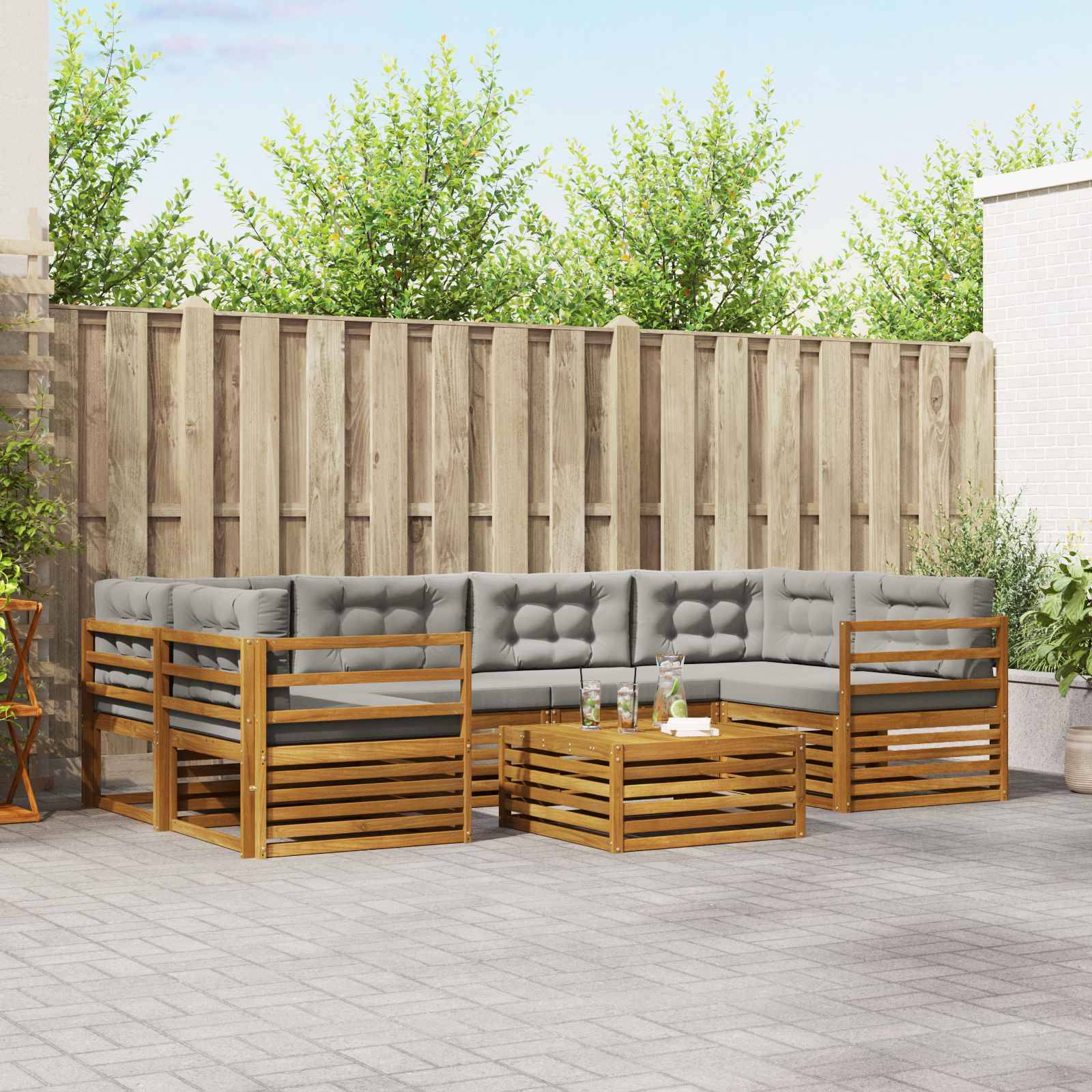 vidaXL Outdoor-Sofagarnitur mit Kissen 7 pcs Natürlich und Hellgrau