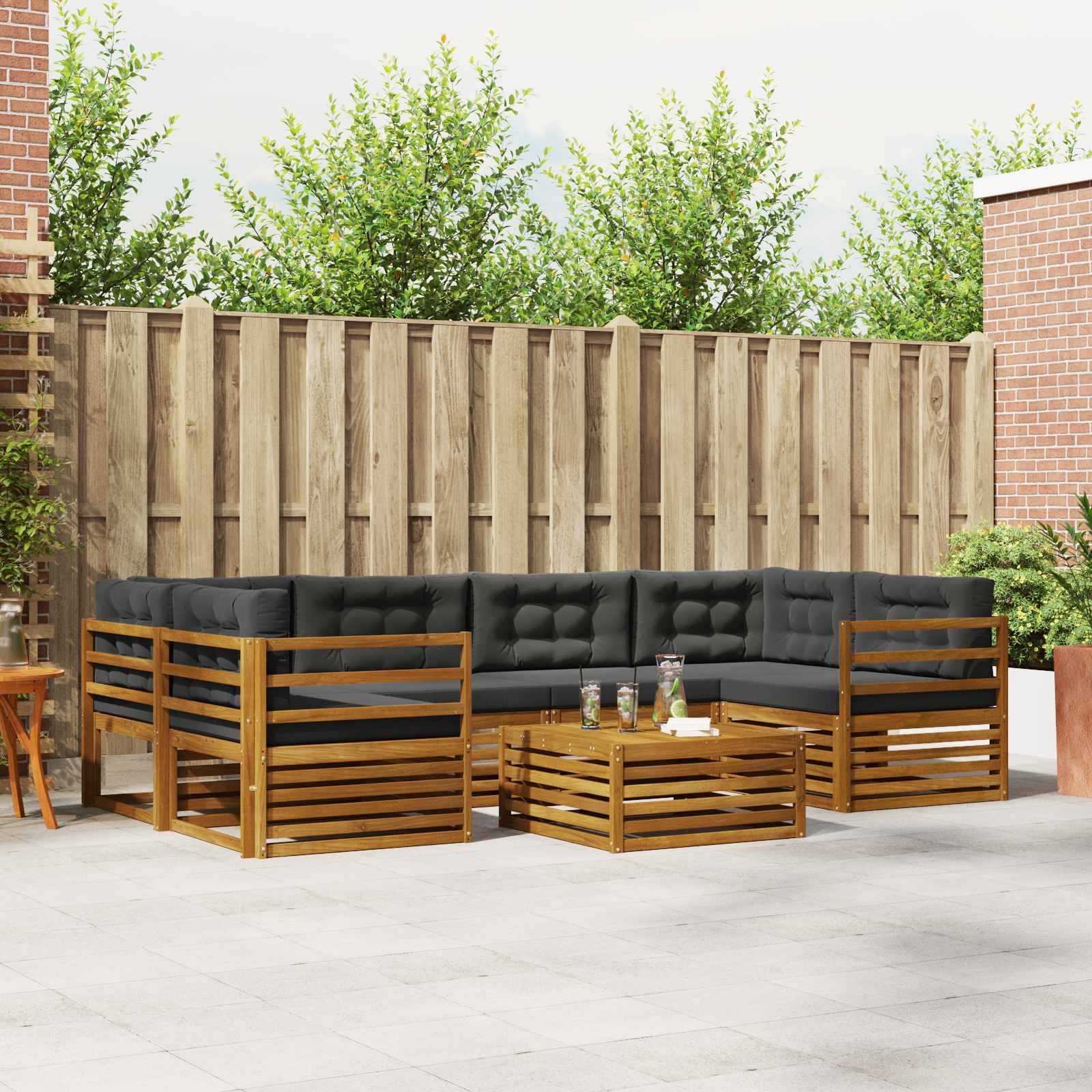 vidaXL Outdoor-Sofagarnitur mit Kissen 7 pcs Natur und Anthrazit