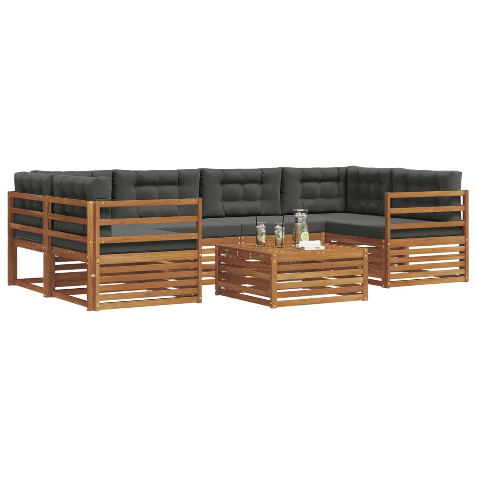 vidaXL Outdoor-Sofagarnitur mit Kissen 7 pcs Natur und Anthrazit