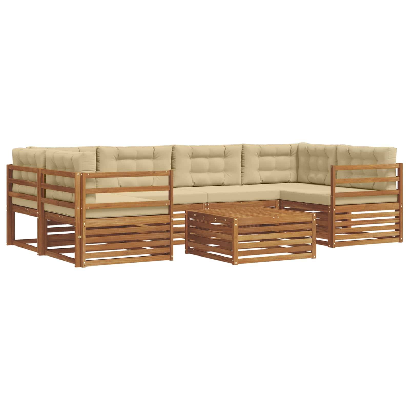 vidaXL Outdoor-Sofagarnitur mit Kissen 7 pcs Natur und Beige