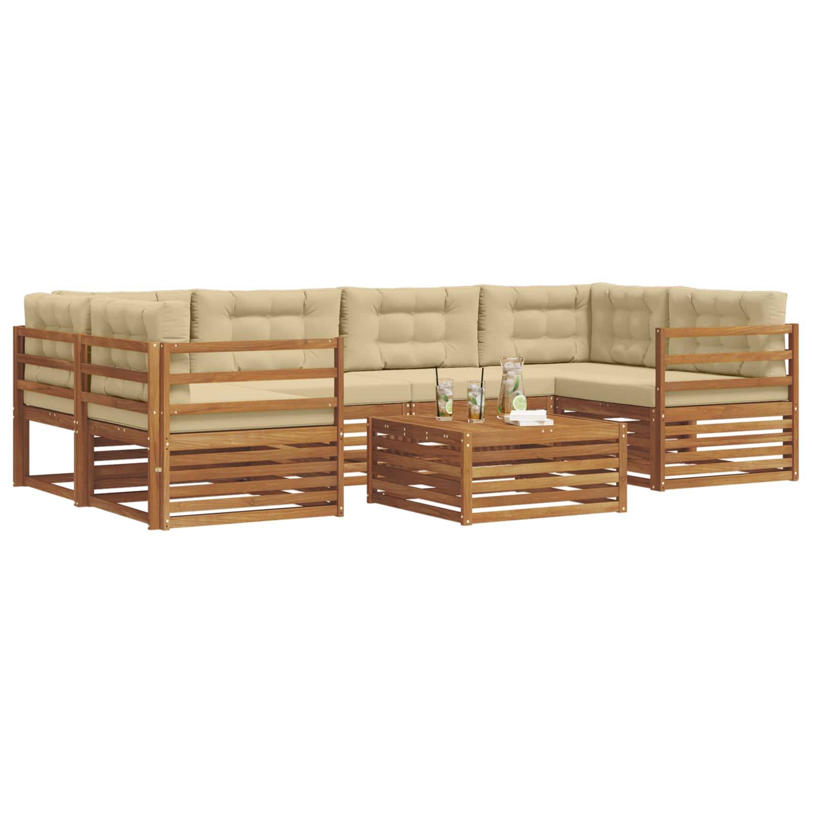 vidaXL Outdoor-Sofagarnitur mit Kissen 7 pcs Natur und Beige