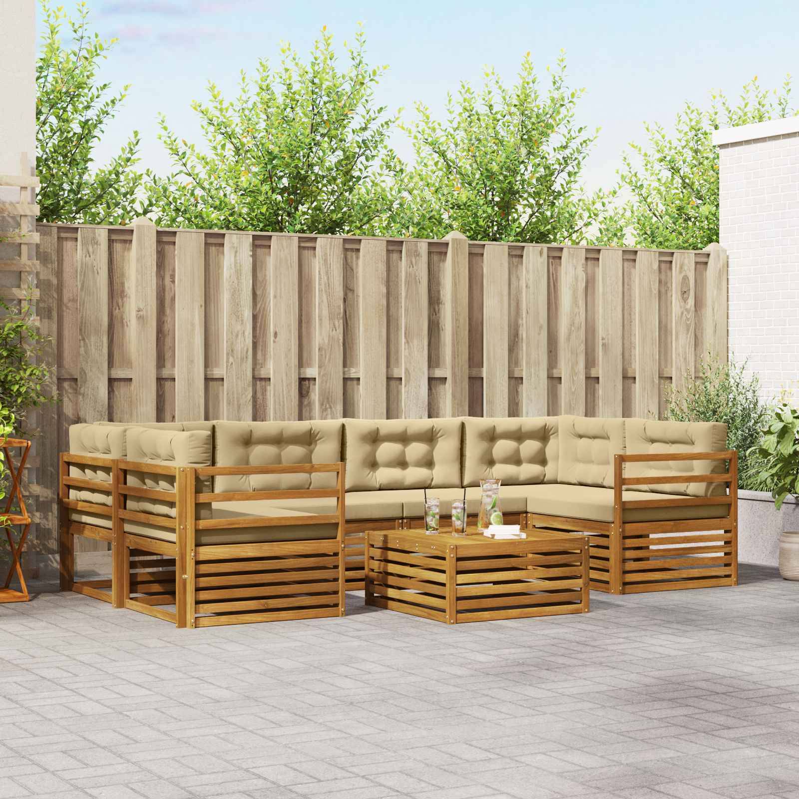 vidaXL Outdoor-Sofagarnitur mit Kissen 7 pcs Natur und Beige