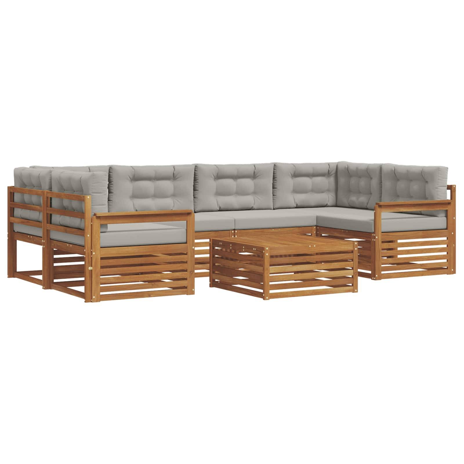 vidaXL Outdoor-Sofagarnitur mit Kissen 7 pcs Natürlich und Hellgrau