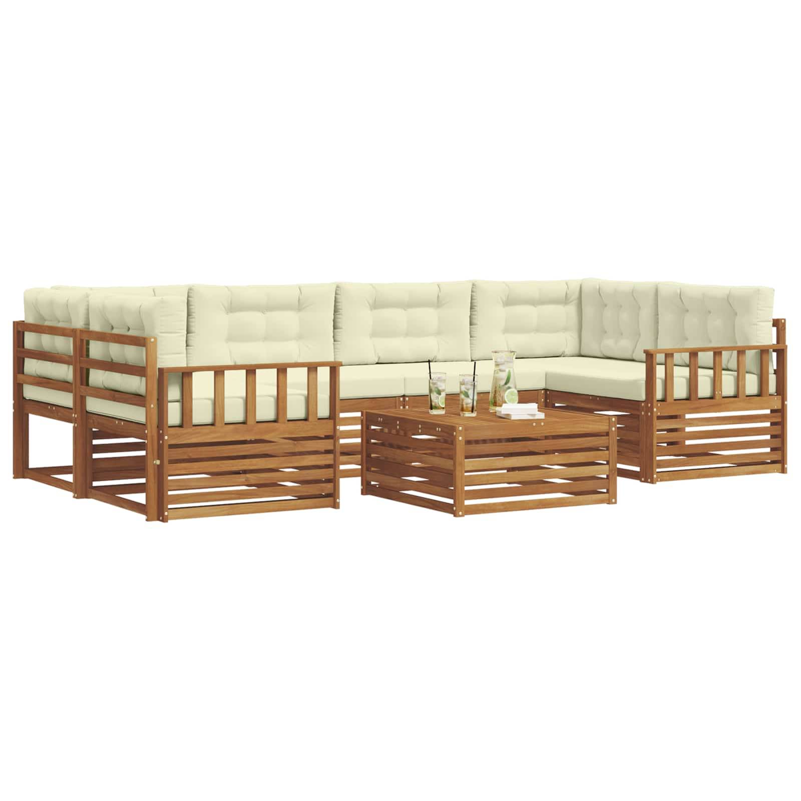 vidaXL Outdoor-Sofagarnitur mit Kissen 7 pcs Natur und Creme