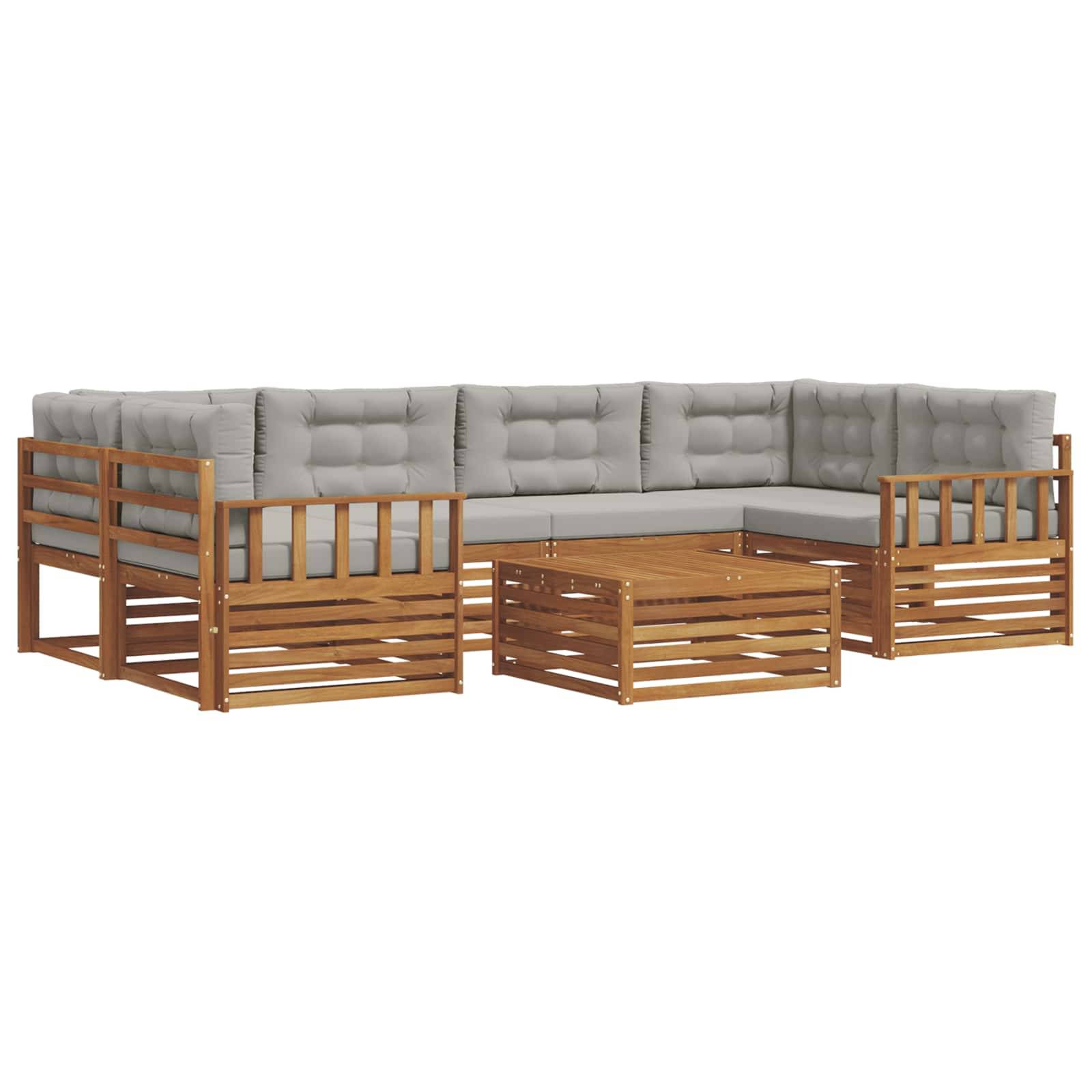 vidaXL Outdoor-Sofagarnitur mit Kissen 7 pcs Natürlich und Hellgrau