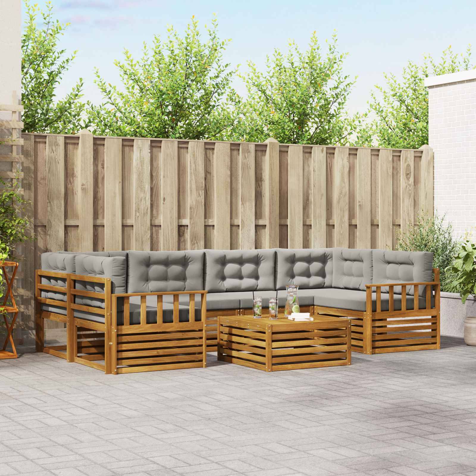 vidaXL Outdoor-Sofagarnitur mit Kissen 7 pcs Natürlich und Hellgrau