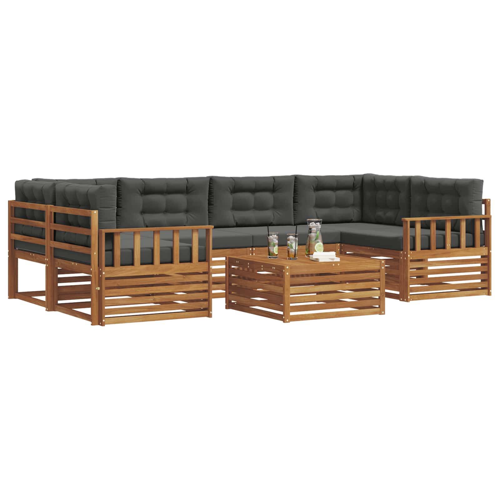 vidaXL Outdoor-Sofagarnitur mit Kissen 7 pcs Natur und Anthrazit