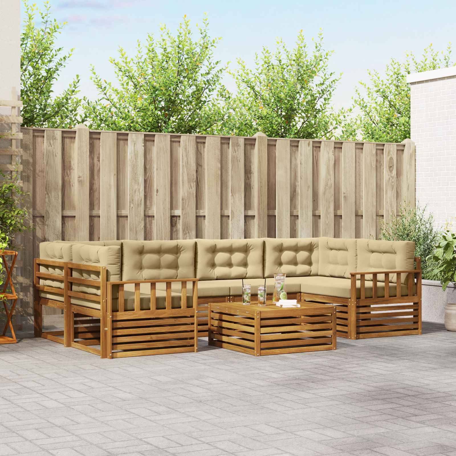 vidaXL Outdoor-Sofagarnitur mit Kissen 7 pcs Natur und Beige